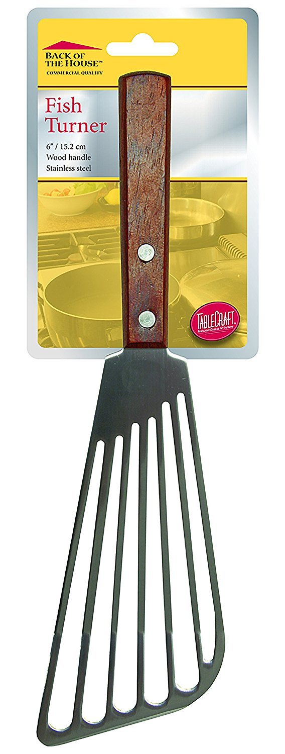 TableCraft 10.75 Stainless Steel Fish Turner / Spatula with Wood Handle