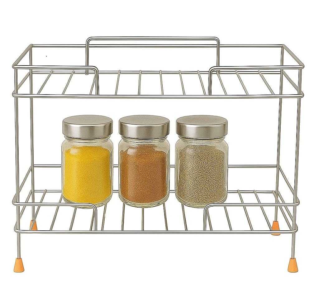 Cr18 Collection Stainless Steel Tabletop Spice Rack Countertop 2Tiered Shelf 2 Layer For Your Home & Kitchen Spices And Masala 