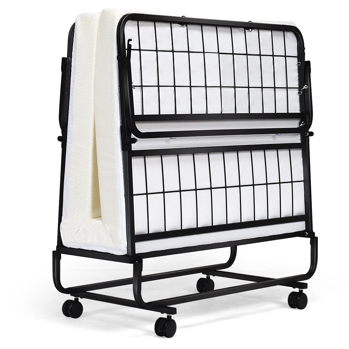 Gorelax Folding Bed With Mattress For Adults, Twin Size Small Portable Bed Set W/Metal Bed Frame & 4    Memory Foam Mattress, Fo