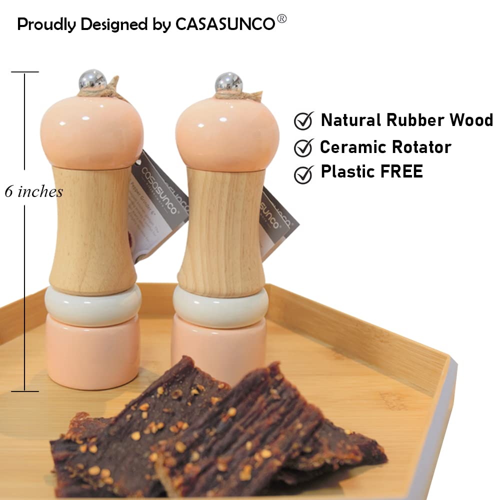 Classical Salt & Pepper Mill Sets Wooden Salt Pepper Grinder Set Salt & Pepper Shakers Stylish Pepper Mill- Ceramic Rotater - Re