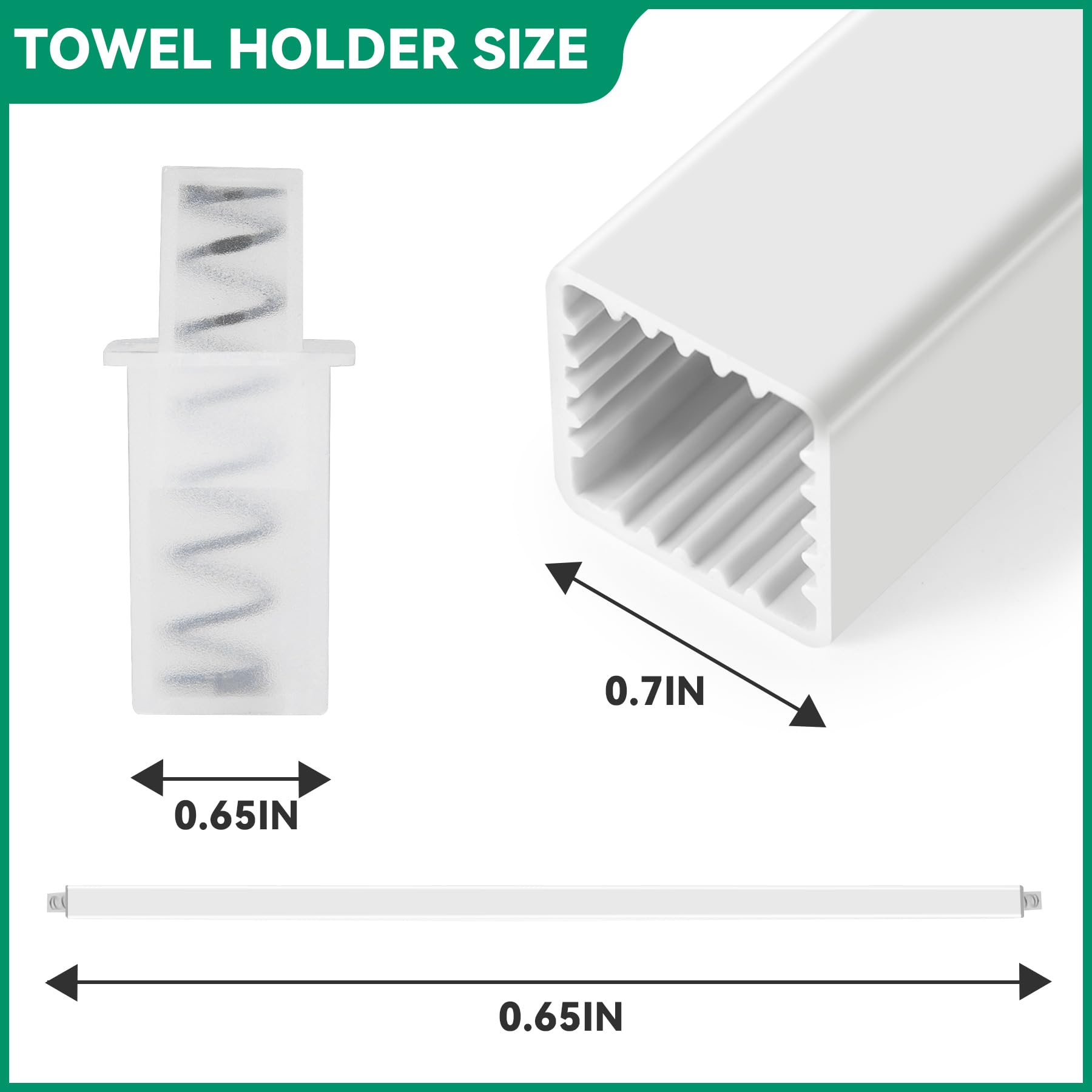 24-Inch Spring End Wall-Mounted Towel Bar, Adjustable Sturdy Plastic Towel Holder For Bathroom Kitchen Towel Storage White 2 Pac