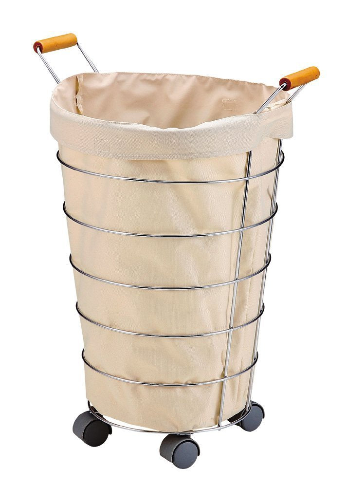 Rolling Chrome Laundryr Basket Basket With Canvas Bag, White