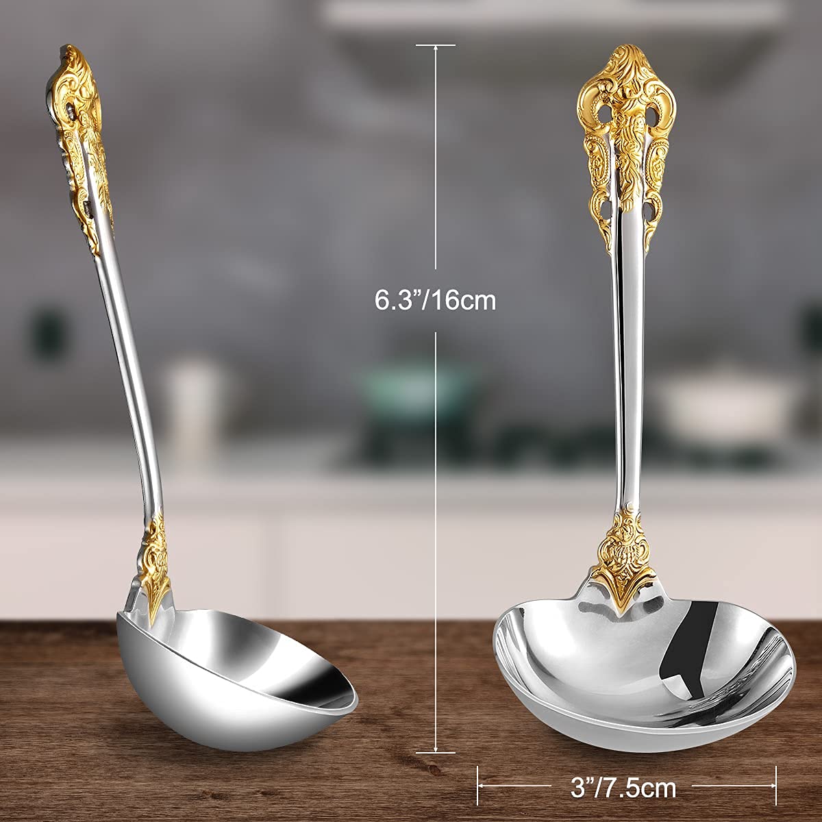 Keawell Luxury Gravy Ladle, 18/10 Stainless Steel, Gold Accent, Small Gravy Spoon For Home. Solid And Sturdy, Dishwasher Safe (1