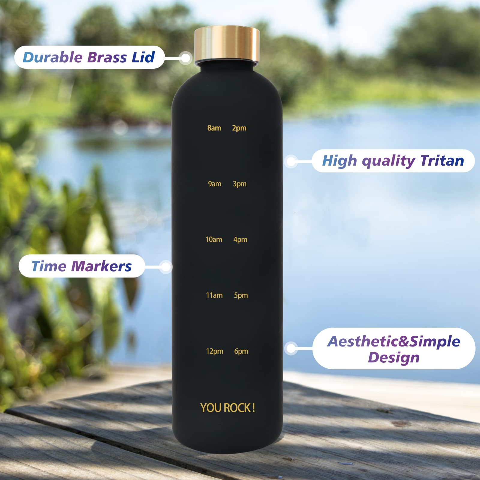 Zakvop 32Oz Water Bottle With Times To Drink, Lightweight Motivational Water Bottle With Time Marker, Bpa Free Reusable With Hyd