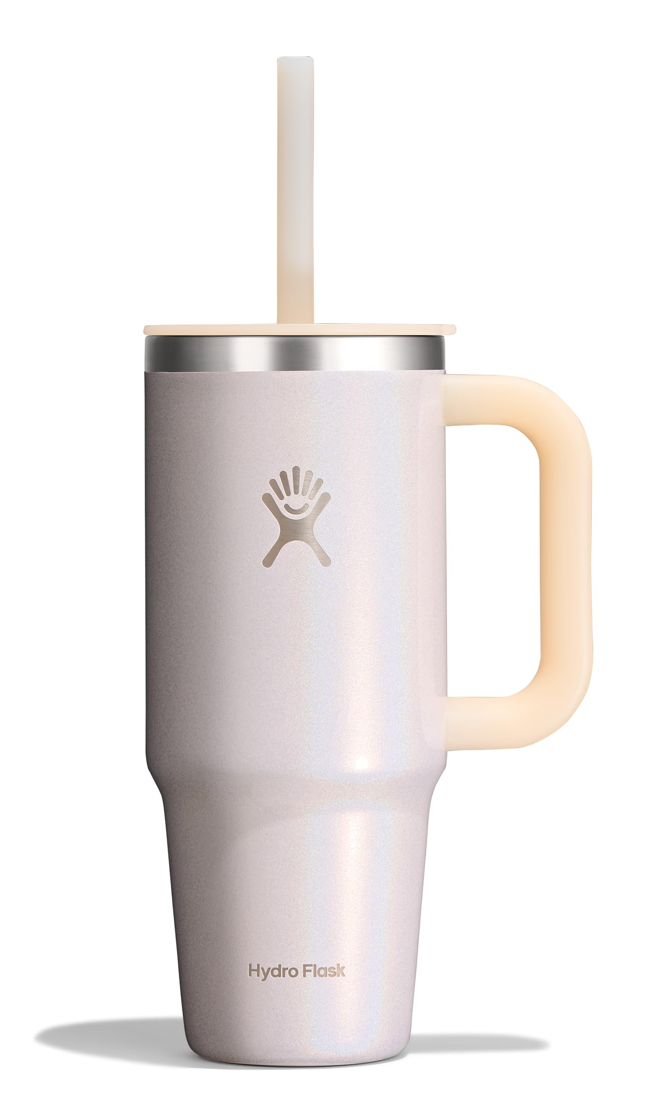 Hydro Flask 24 Oz Travel Tumbler with Handle, Lid and Straw - Insulated Stainless Steel in 24 Oz Glimmer Cream