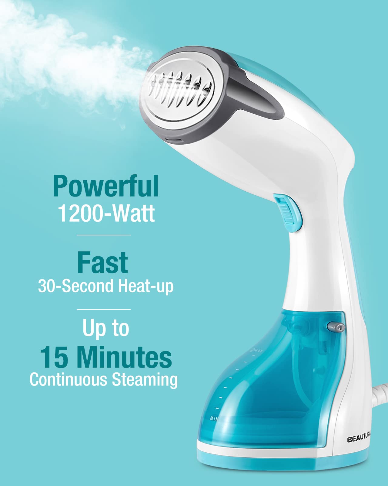Beautural Steamer For Clothes, Portable Handheld Garment Fabric Wrinkles Remover, 30-Second Fast Heat-Up, Auto-Off, Large Detach