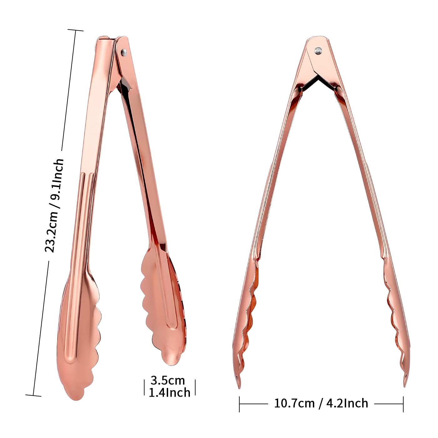 Msy Bigsunny 9 Inch Kitchen Food Tongs For Cooking And Serving Stainless Steel Tongs- Aluminum - Set Of 3 (Pink Gold)