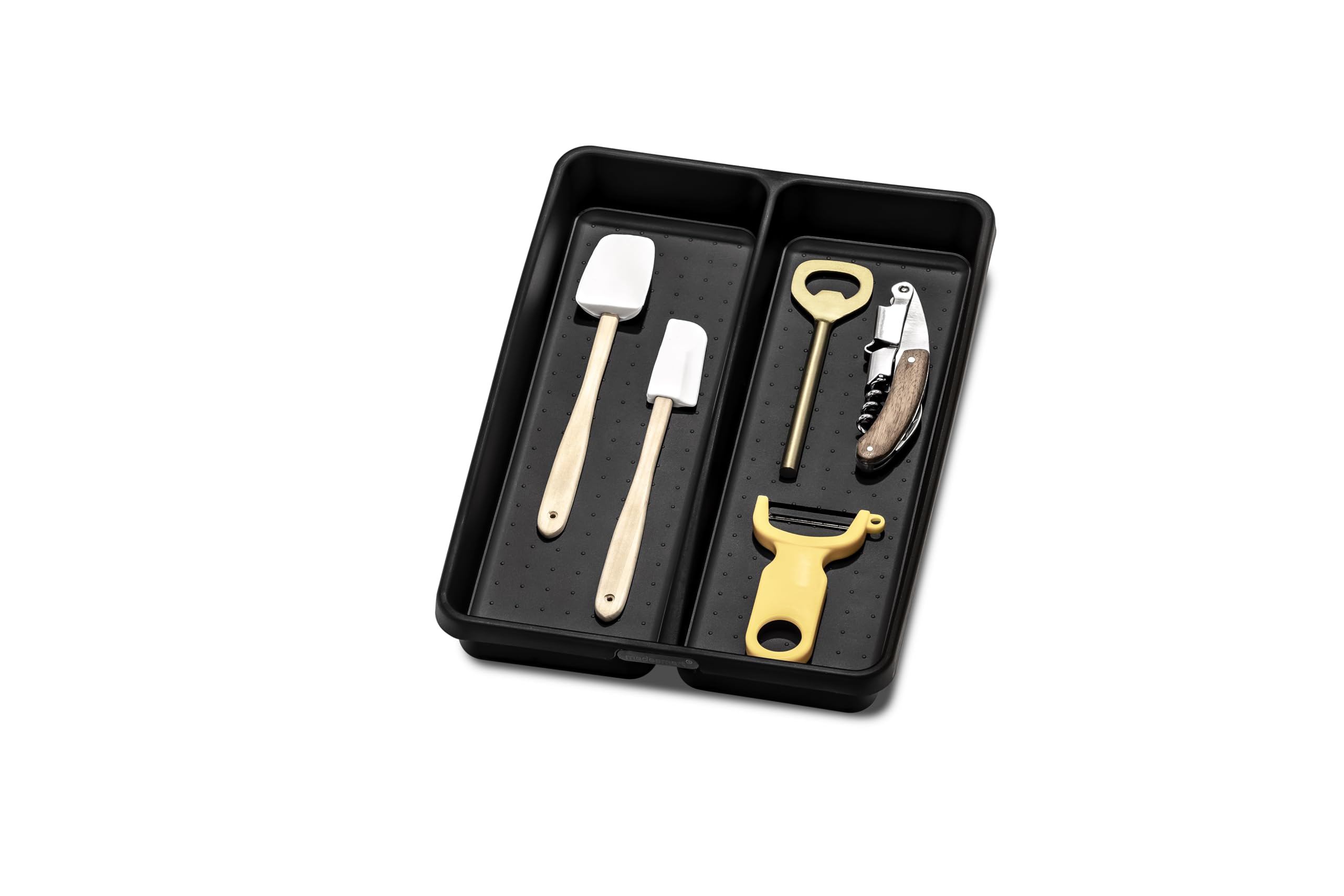 Madesmart Utensil Tray-Carbon Collection 2 Compartments, Soft-Grip Lining & Non-Slip Feet & Bpa-Free, Small