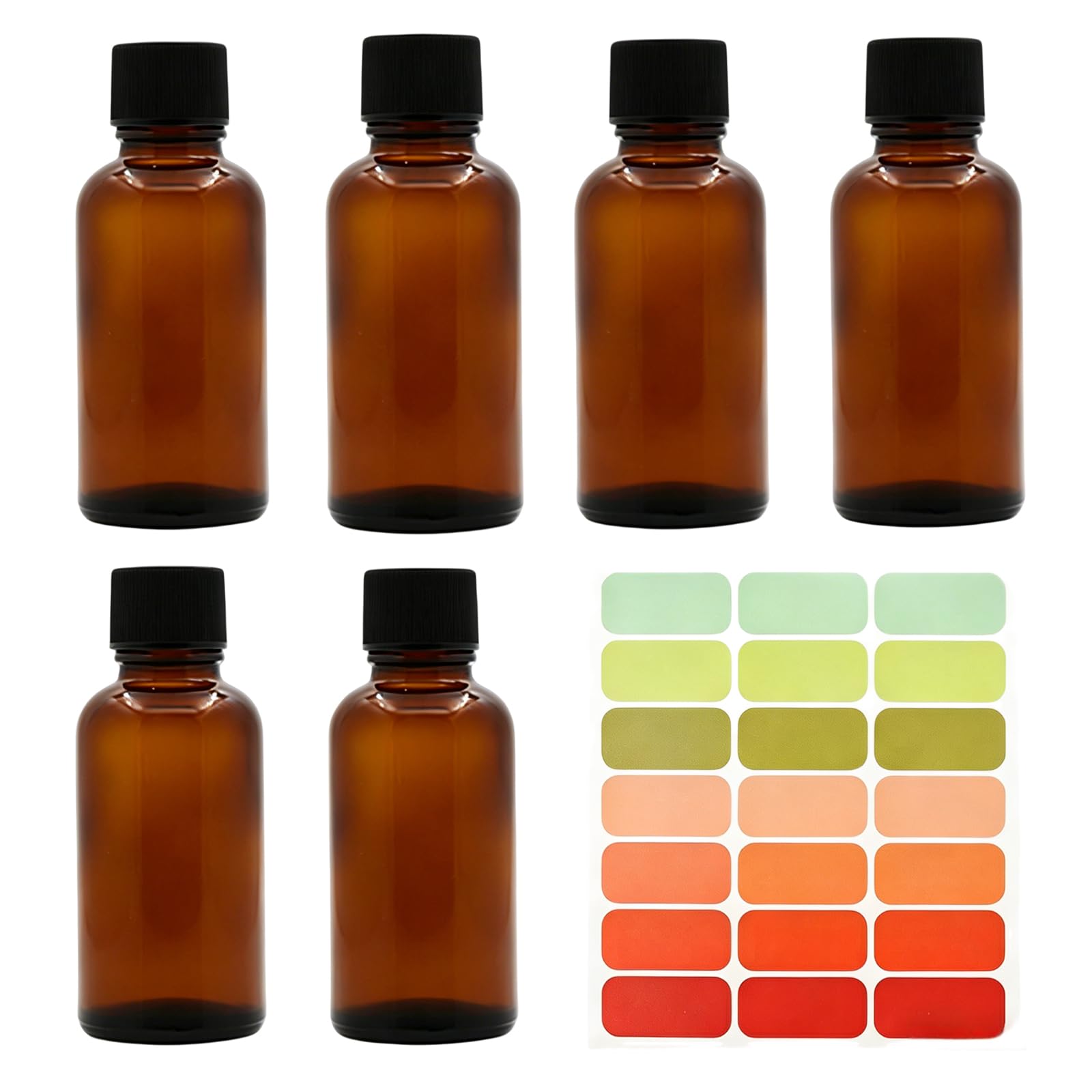vipolishtry 6 Pcs 1oz Amber Glass Essential Oil Bottle & Orifice Reducer