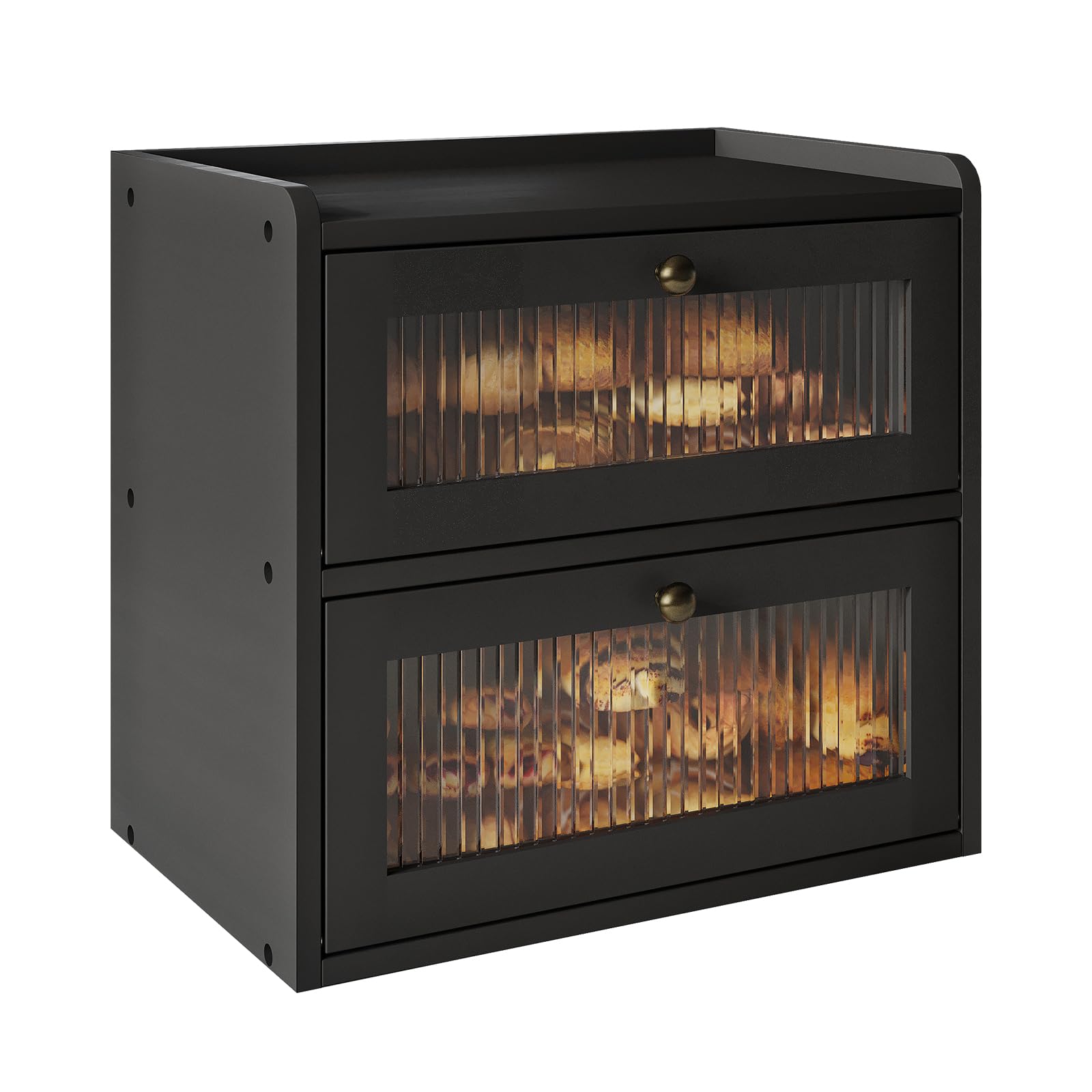 Alpeir Double Layer Large Bread Box For Kitchen Counter, Wooden Corner Bread Storage Container With Acrylic Window, Black