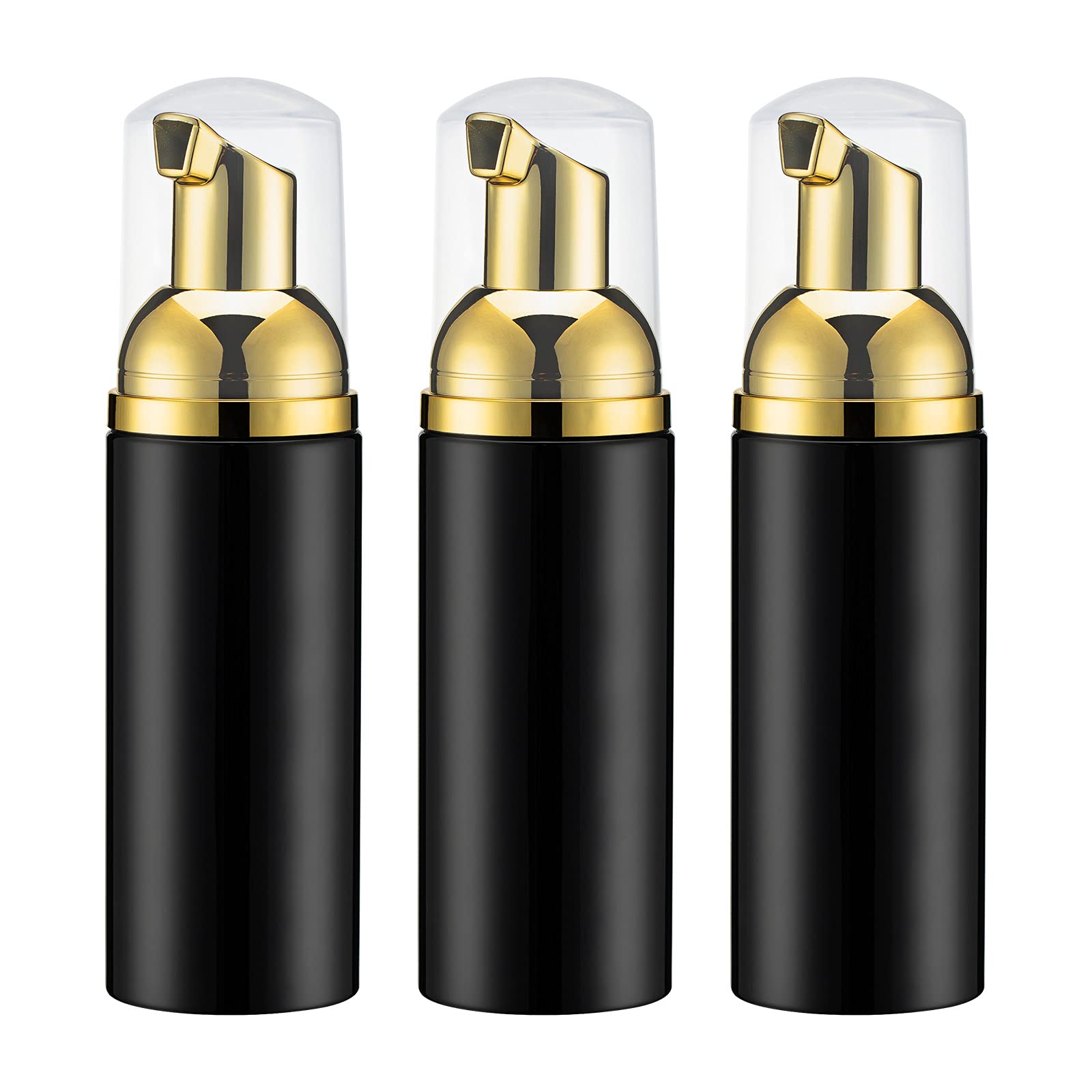 2Oz Foam Pump Bottle (3Pcs) Empty Travel Foaming Dispenser For Hand Soap, Lash Cleanser, Shampoo (60Ml, Gold &Black