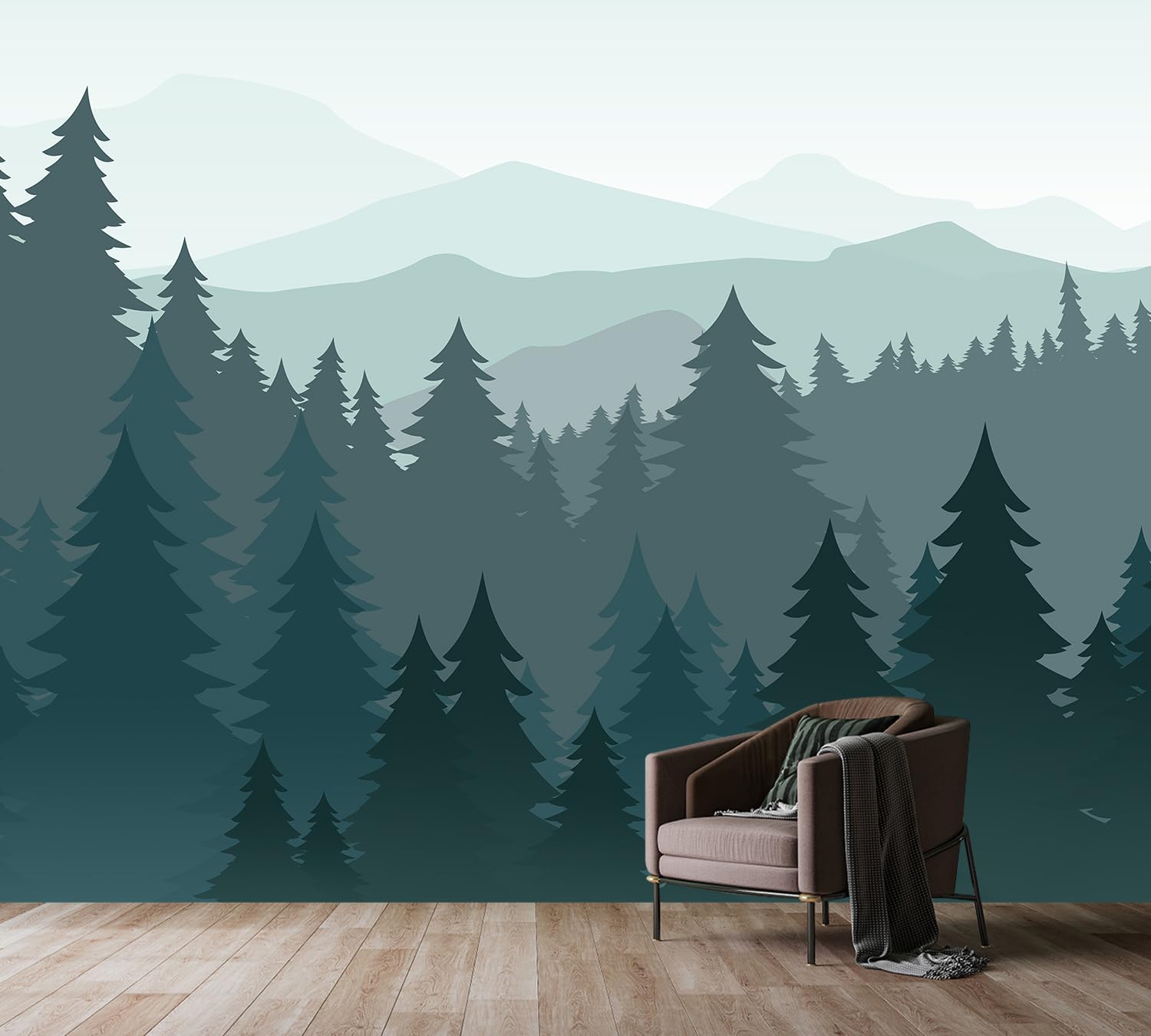PYFFYP- Forest Wallpaper Watercolor Pine murals for Bedroom(Not Peel and Stick)
