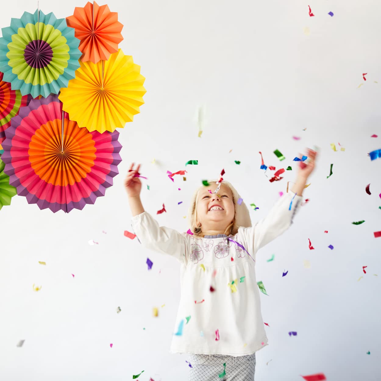 Sunbeauty Pack Of 6 Hanging Paper Fans Party Carnival Circus Round Pattern Paper Garlands Decoration For Birthday Baby Shower Gr