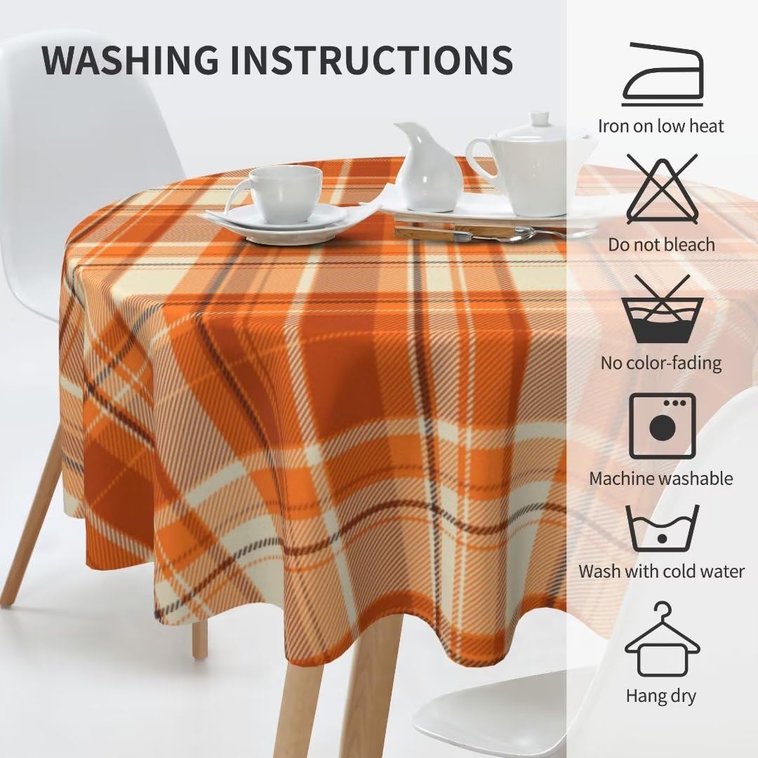 BETGINY Fall Tablecloth 70 Inch Round Autumn Thanksgiving Plaid Table Cloth Dust-Proof Wrinkle Resistant Rustic Tablecloth for H