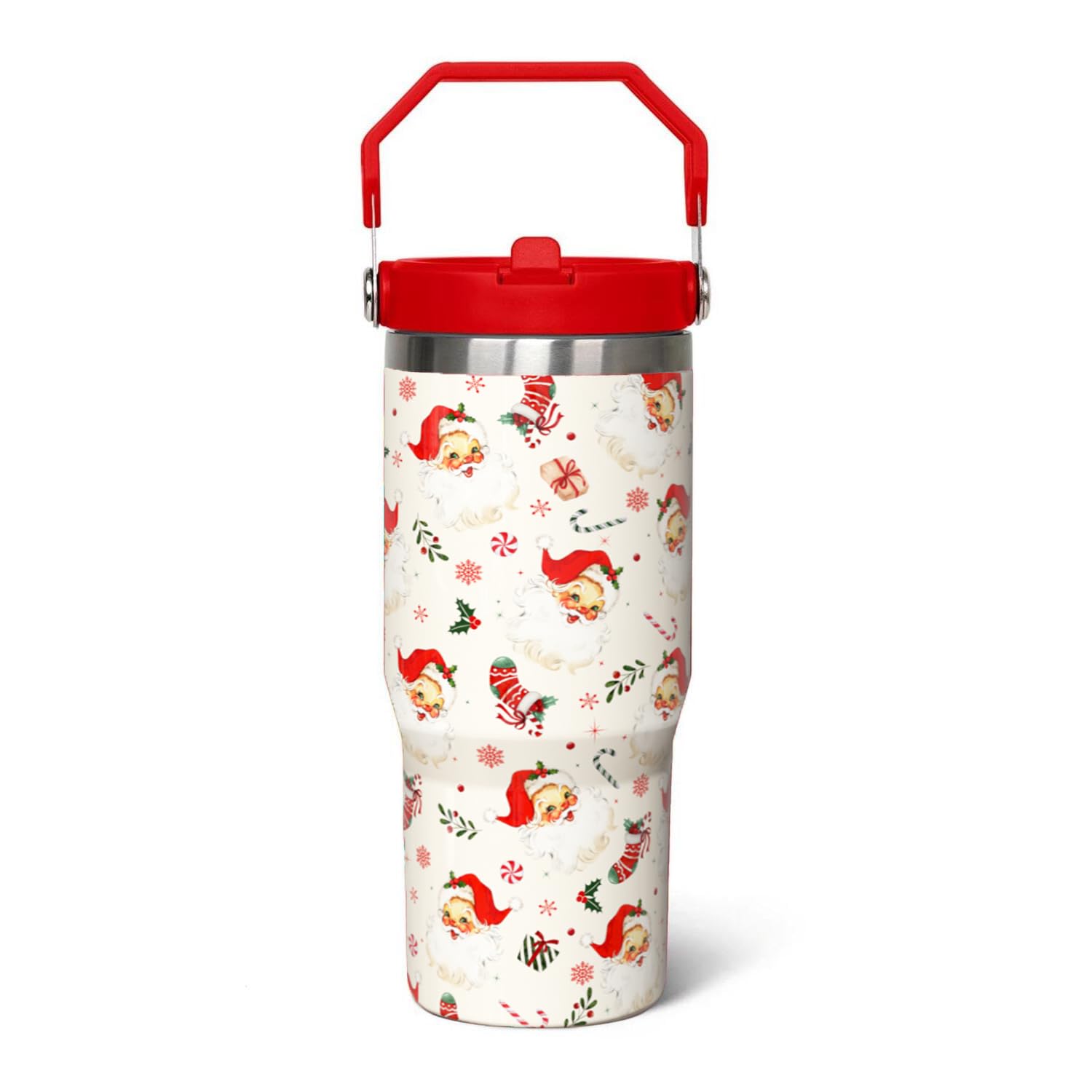 qwpmvhsak 30 oz Santa Flip Tumbler with lid and Straw, Travel Mug Cup for Christmas Gifts and Decor