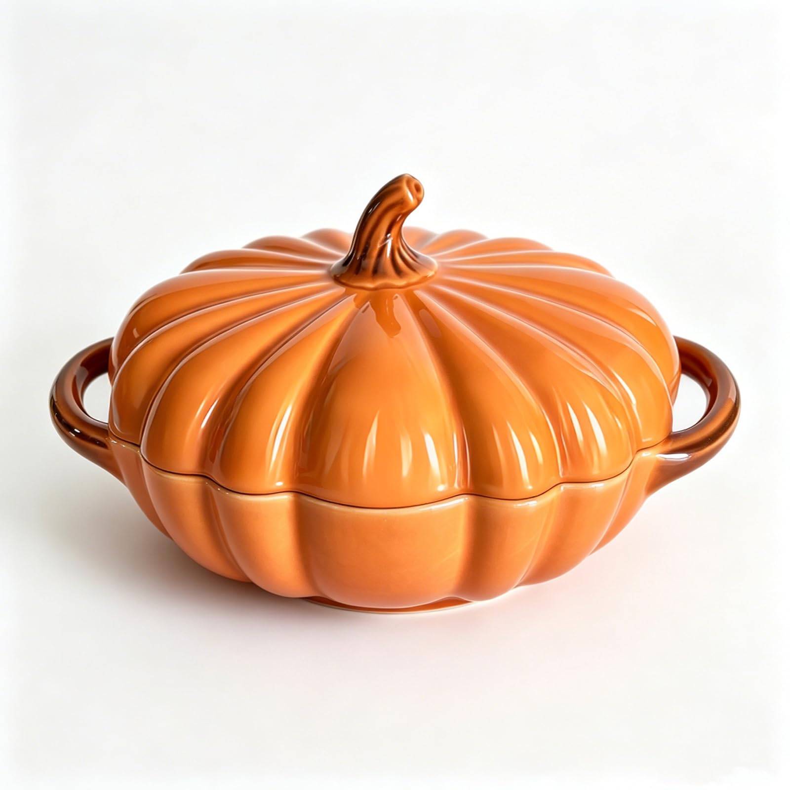 Pumpkin Casserole Dish with Lid, Orange, Oven Safe,8.3 x 2.4