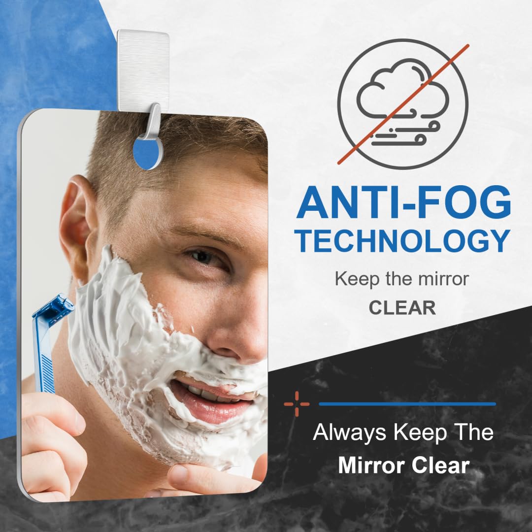 Shower Mirror Fogless for Shaving, Bathroom Accessories No Fog Shaving Mirror, 9.5x7.5 Anti Fog Makeup Small Mirror Travel Campi