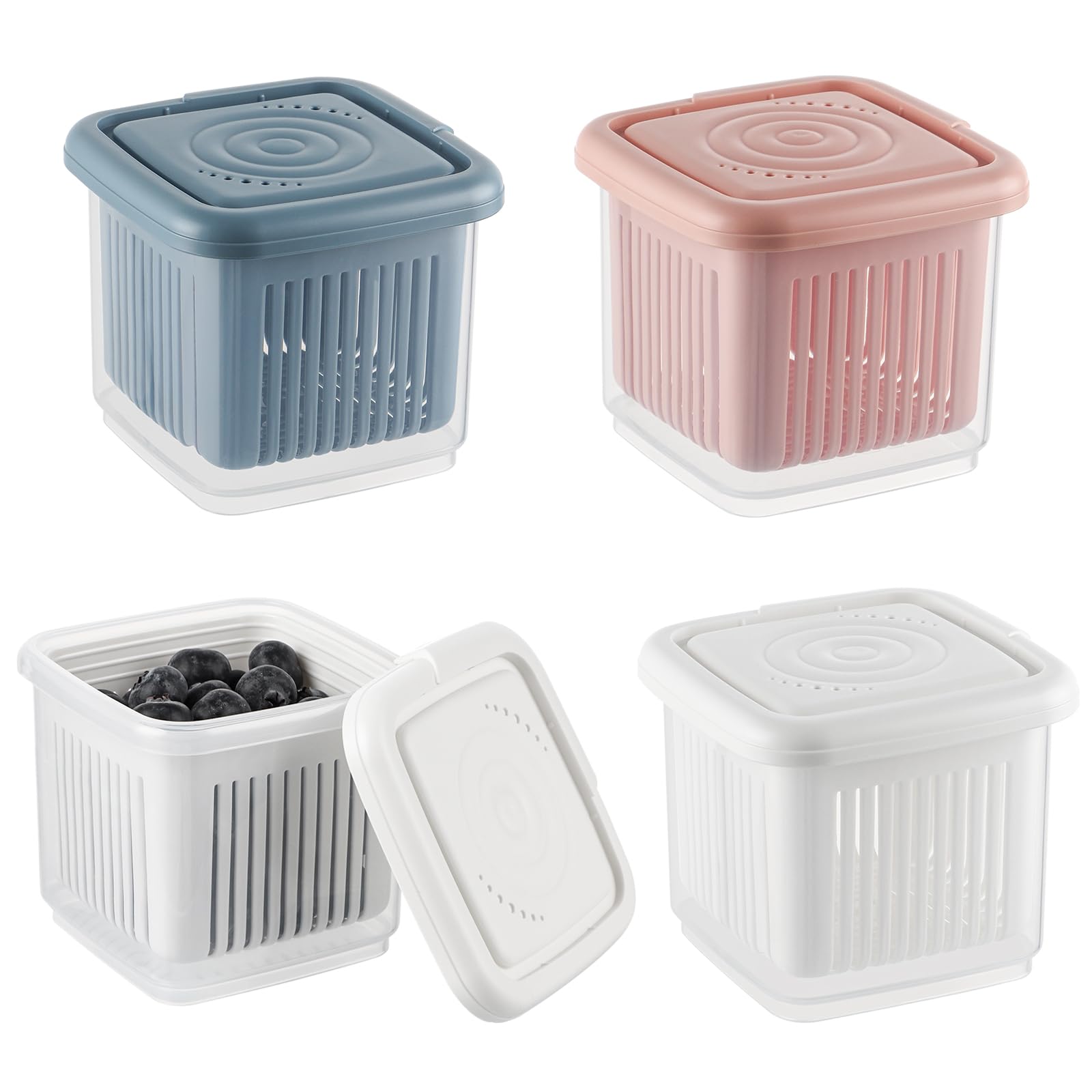 MOLIGOU 4 Pcs Berry Basket and Colander, Berry Storage Container for Fridge, Small Fruit Container for Grape, Cherry
