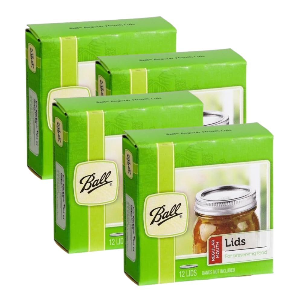 Ball Regular Mouth Lids For Glass Mason Jars, Used For Canning, Pickling, Juice, Jam, Jelly 12-Count, Pack Of 4 (48-Lids Total)