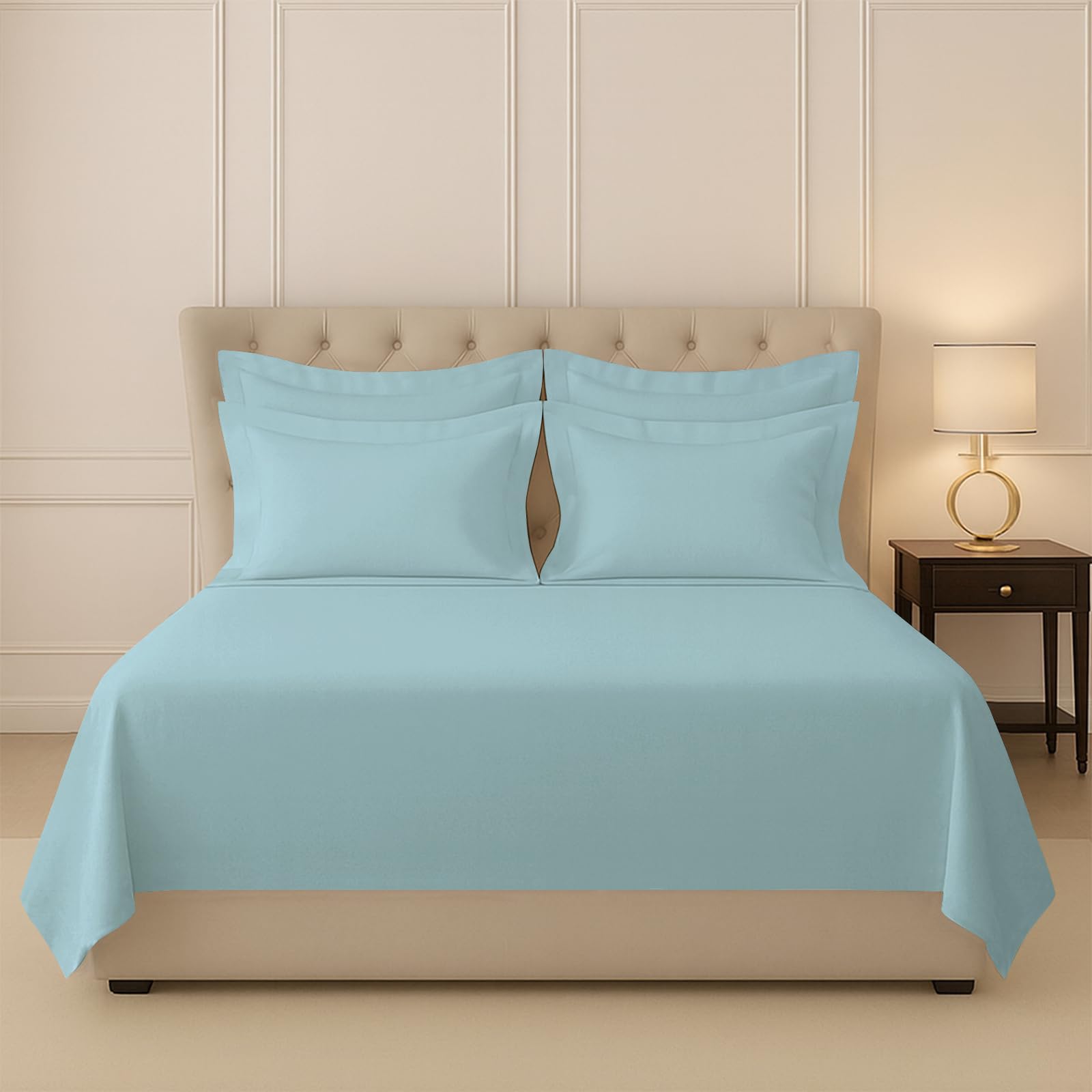Pizuna 100% Cotton Bedsheet Super King Size Baby Blue, 400 Thread Count Long Staple Combed Cotton Flat Bedsheets 108X108 Inches 