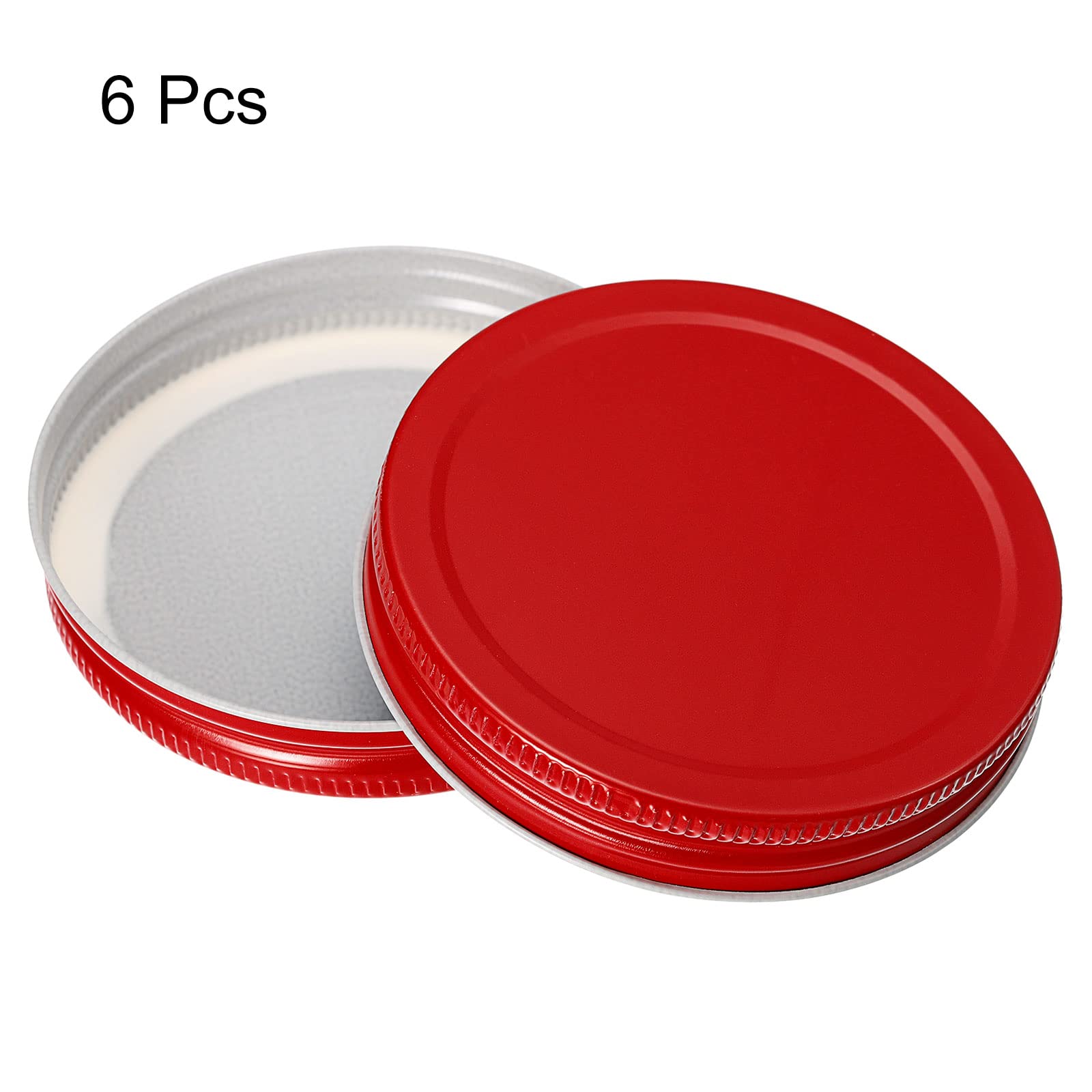 Uxcell Mason Jar Lids, 86Mm/3.39'' Wide Mouth Tin Plate Caps Leak Proof For Canning Jars Kitchen Storage, (Red 6Pcs)