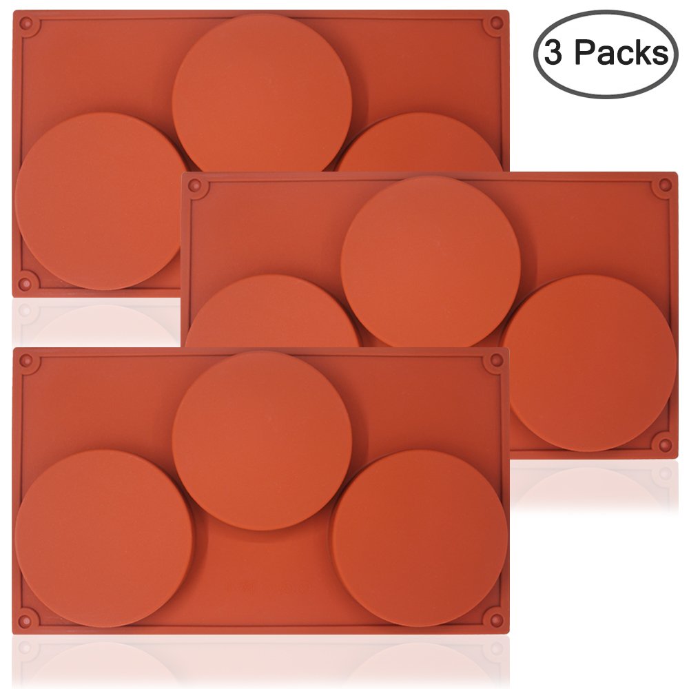 Sourceton 3-Cavity Large Round Silicone Disc Cake Mold, 3 Pcs Pack Non-Stick Baking Molds Cake, Candy, Soap, Resin Art