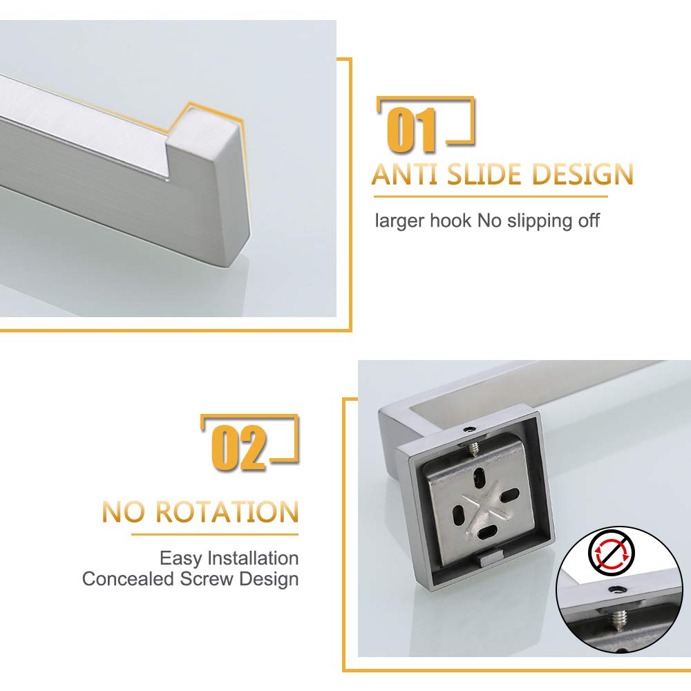 Turs 3-Piece Bathroom Accessory Set Sus 304 Stainless Steel Rustproof Toilet Paper Holder Towel Bar/Holder Robe Hook Wall Mount,