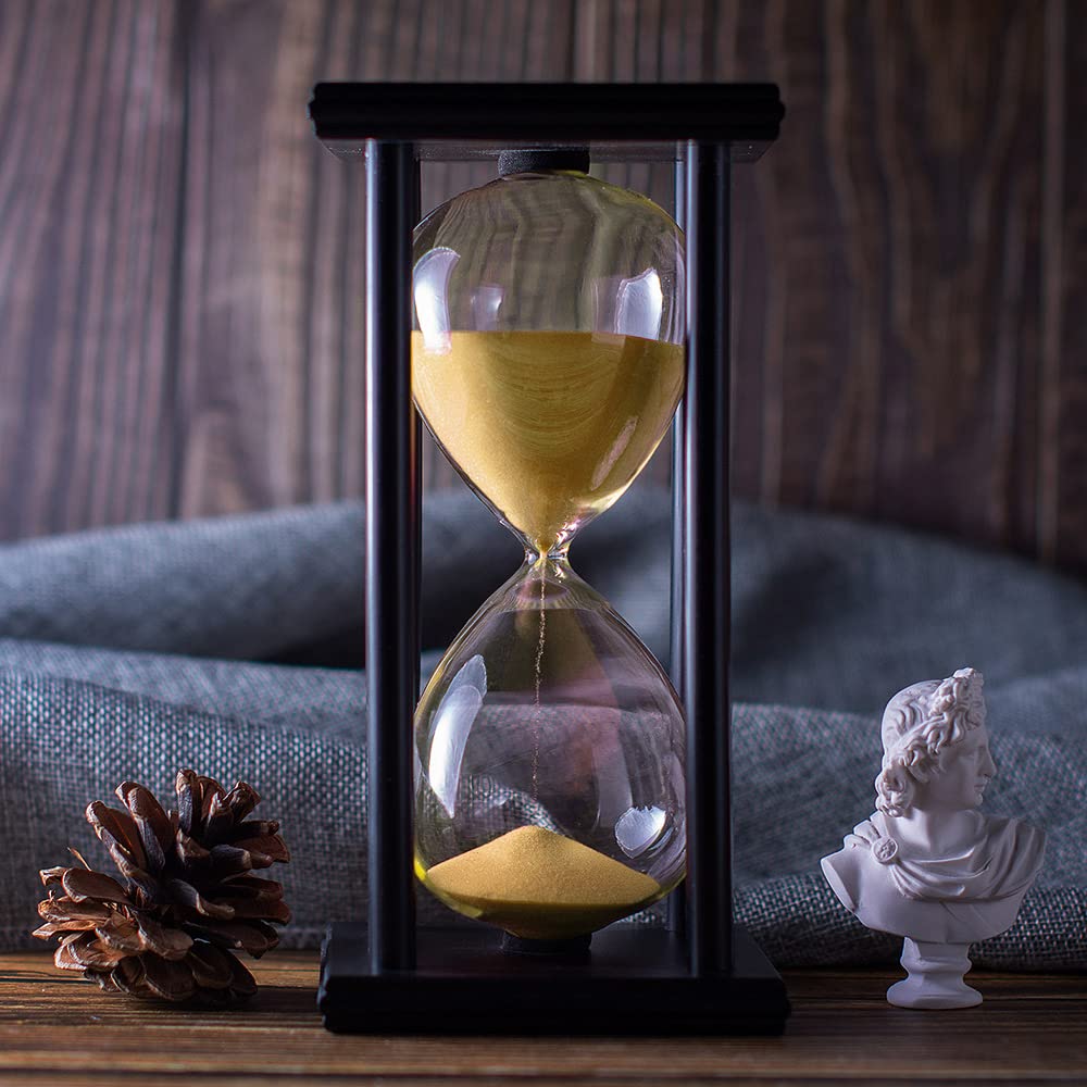 Hourglass Timer With Golden Sand, 60 Minute Wooden Frame Sand Timer, Creative Handcraft Decoration