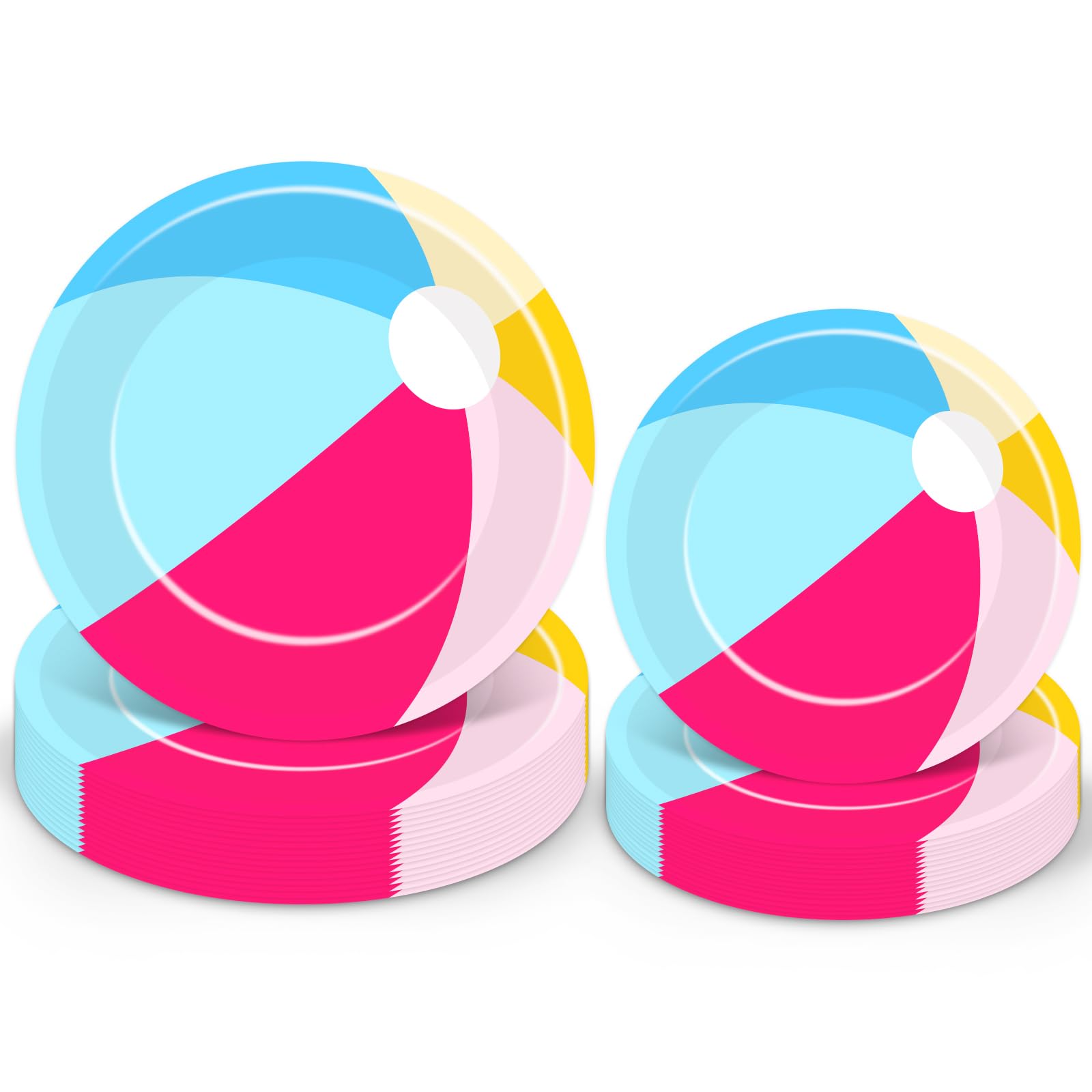 FYSUIMU 48 Pcs Summer Beach Ball Paper Plates Pink Blue Pool Ball Disposable Plates 7 & 9 Inch Party Tableware for Birthday Holi