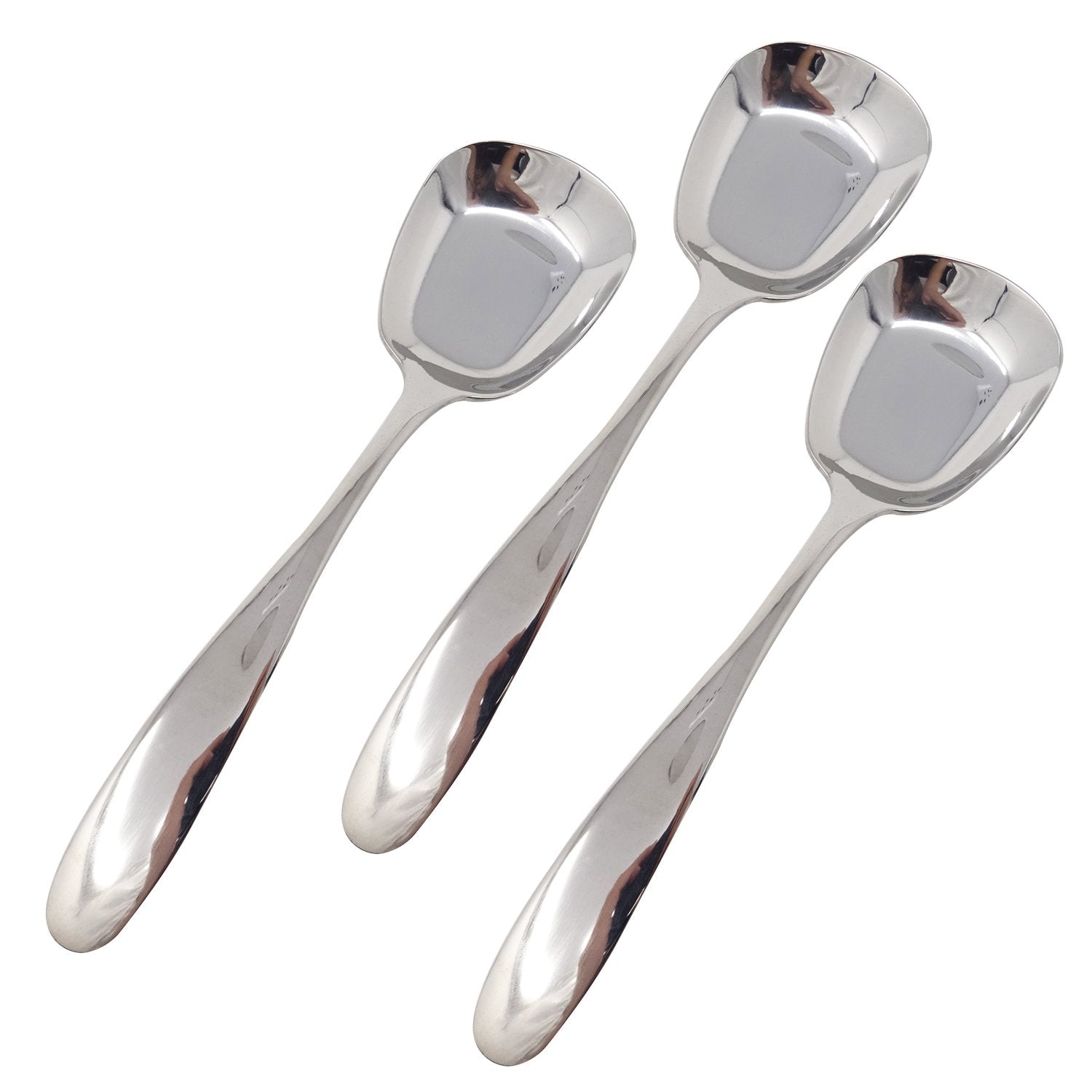 Honbay 3Pcs Fashion Korean Style Thick Heavy Weight Stainless Steel Soup Spoons Table Spoons Dinner Spoons Rice Spoons Flat Squa