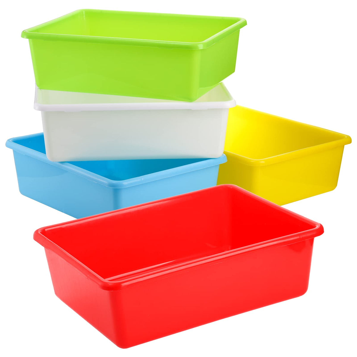 Wuweot 5 Pack Large Storage Bins, 15'' X 11.5'' Plastic Stackable Classroom Organizer, Multipurpose Toy Basket For Classroom, Nu