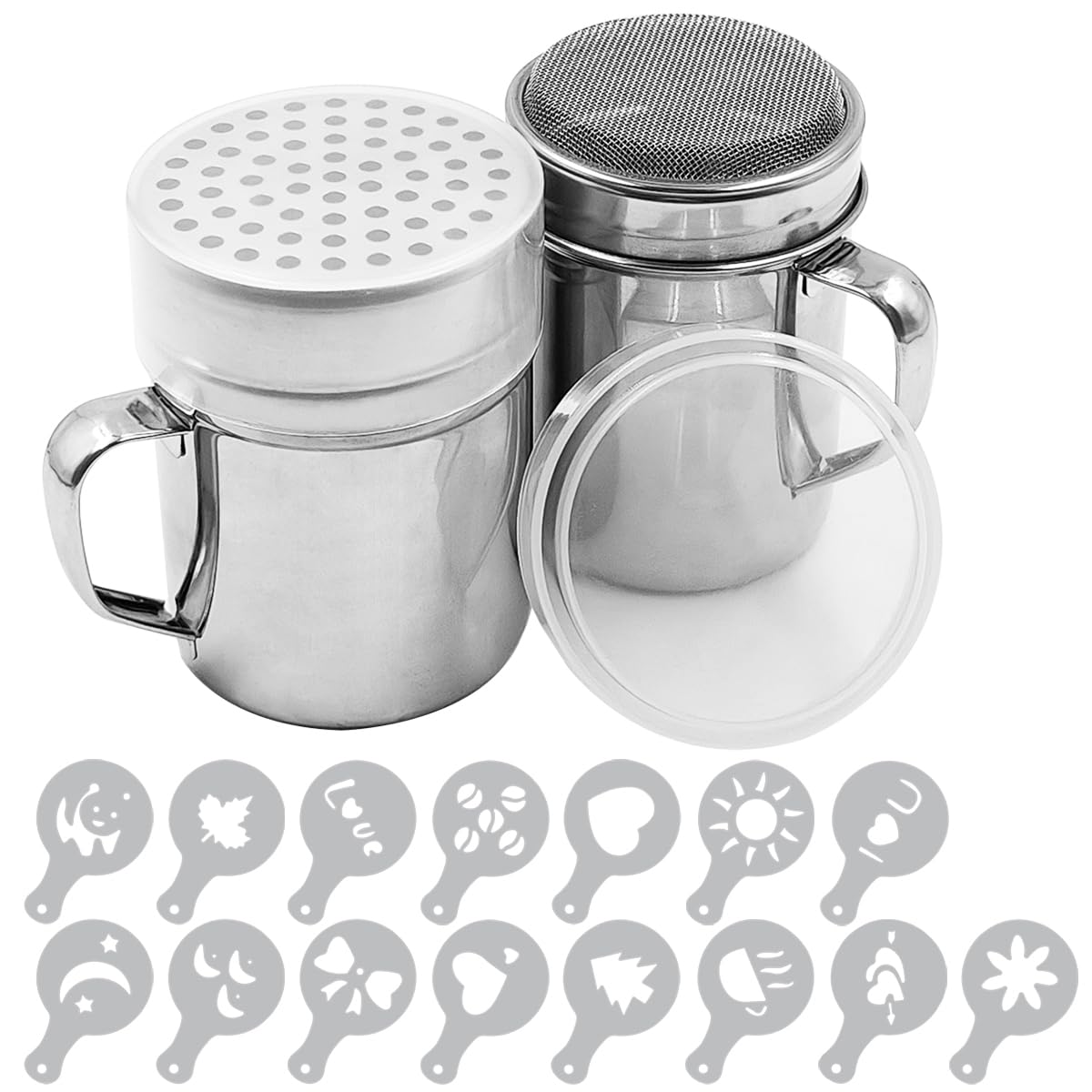 Powdered Sugar Shaker Duster With Handle, Senhai 2Pcs Stainless Steel Powder Shakers For Sugar Pepper Cinnamon Powder Flour With