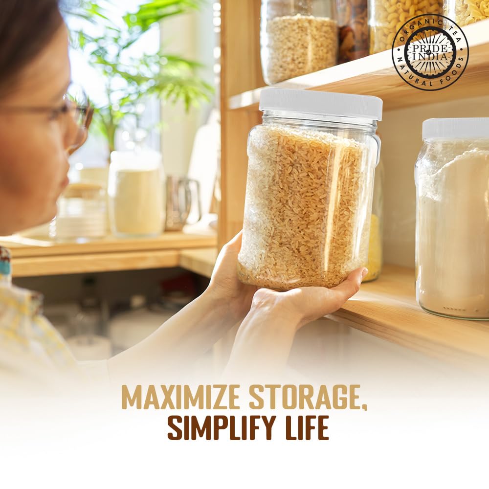Pride Of India Clear Food Grade Pet Plastic Square Grip Storage Jar W/Cap | 64 Fluid Ounces 7-8 Cup Storage Capacity | Bpa Free