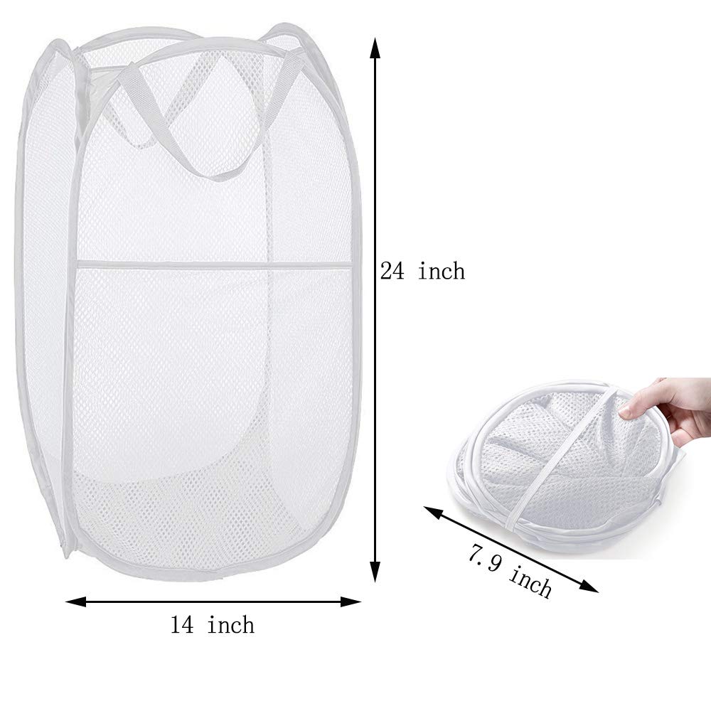 Bud Portable Foldable Laundry Hamper - Large Collapsible Nylon Storage for Kids Room, College Dorm, Travel, White