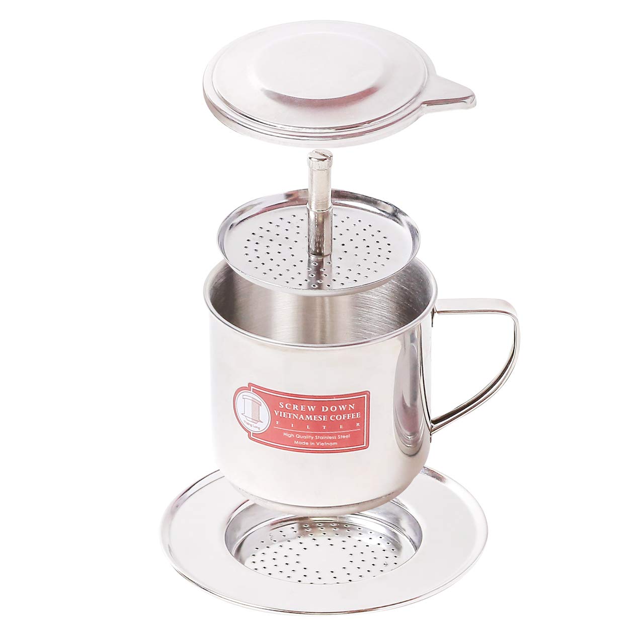 Thang Long Vietnamese Coffee Filter Maker - Stainless Steel, Medium (8 oz), Silver, Screw Down Phin, Authentic from Vietnam