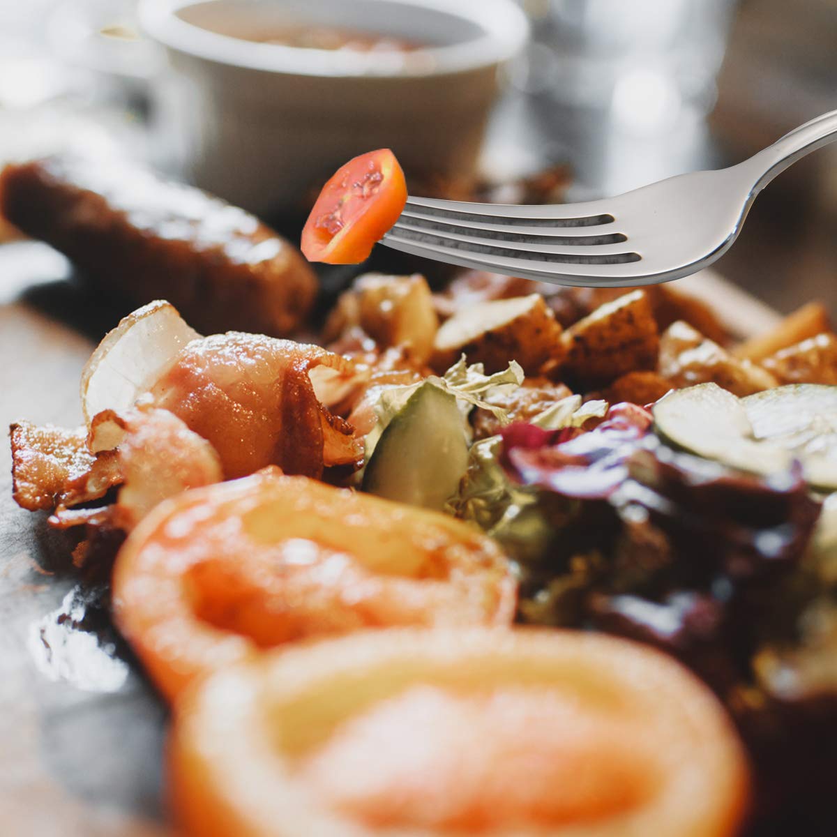 Salad Forks Set Of 6, Flatware Forks 7-Inch, Stainless Steel Table Forks Mirror Polishing (Silver, 6Pcs-Round Handle)