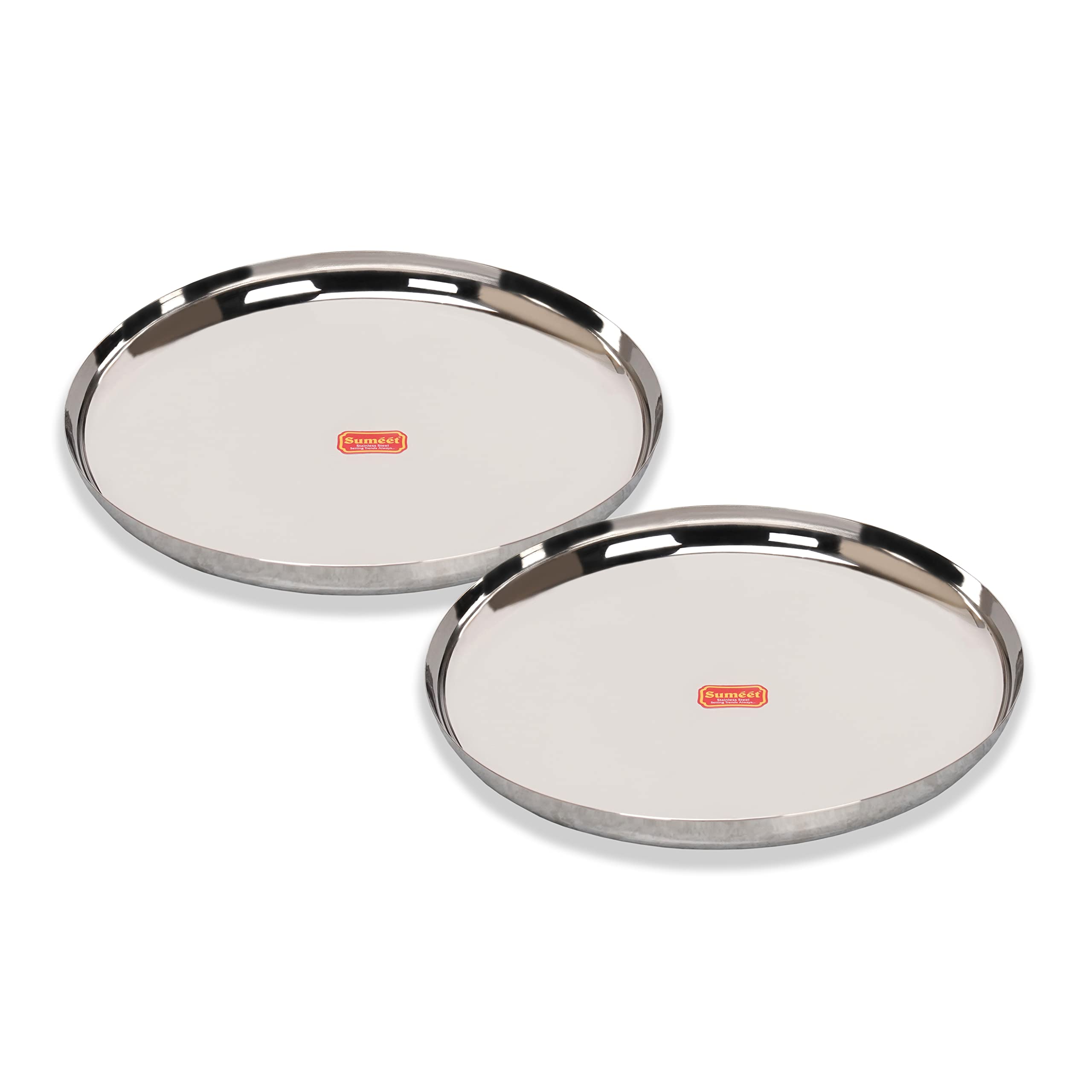 Sumeet Stainless-Steel Apple Shape Heavy Gauge Dinner Plates with Mirror Finish-34.6cm Dia, Set of 2pc, Silver