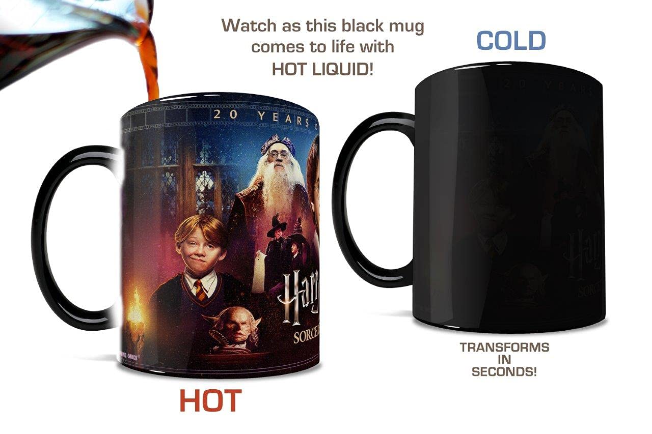 Morphing Mugs Harry Potter 20th Anniversary Color Changing Mug - 11 oz Black Ceramic, Reveals Image with Hot Liquid