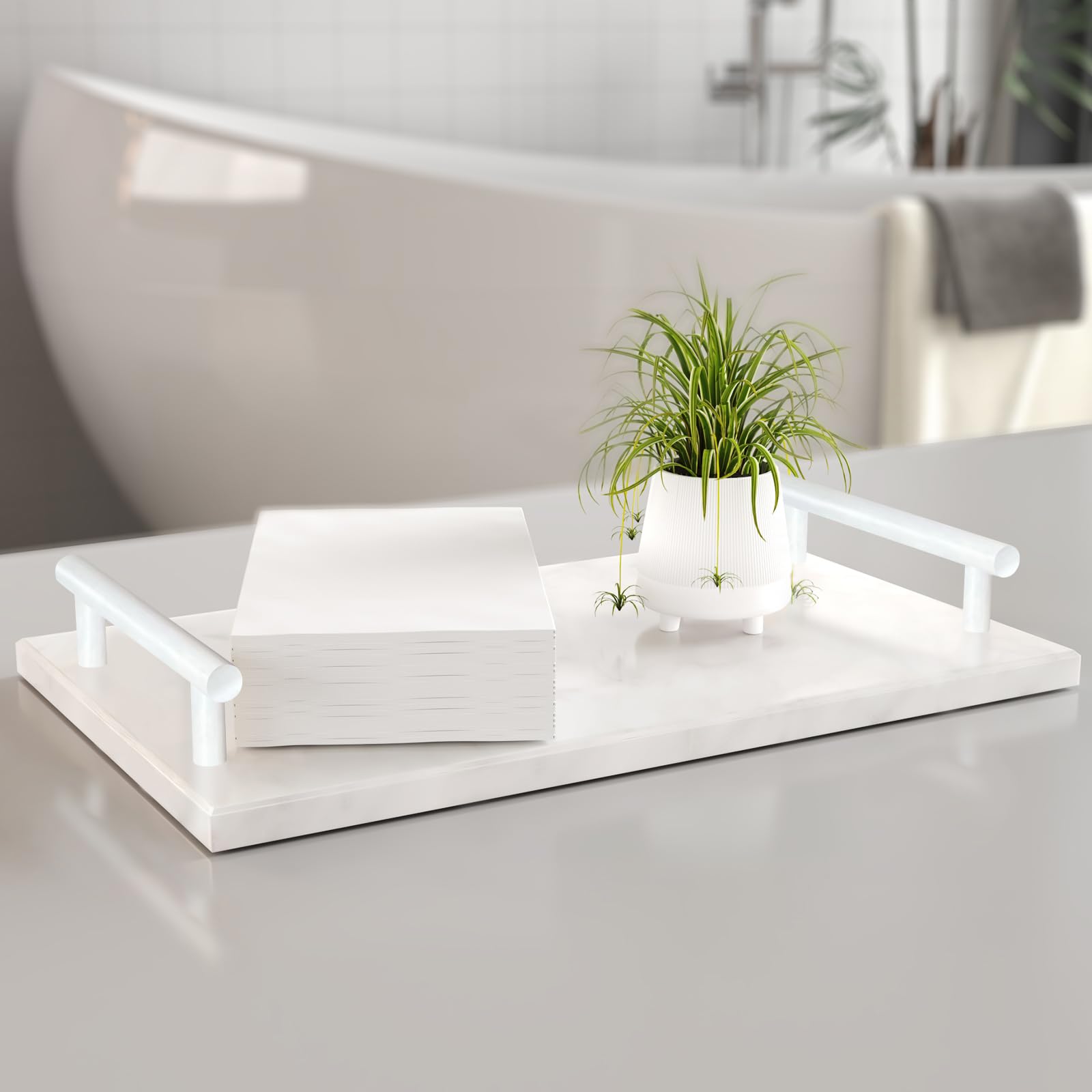 Xzhxfx Guest Towel Holder Tray For Bathroom,Marble Tray With Handles -Napkin Holder For Bathroom & Kitchen - Bathroom Tray -Toil