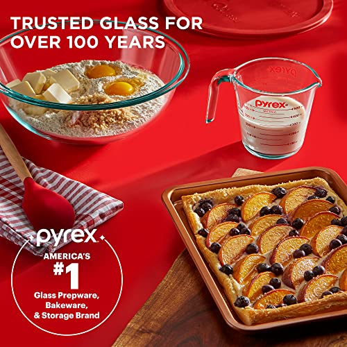 Pyrex Smart Essentials 3-Piece Glass Prep Set, 4QT Mixing Bowl & 2-Cup Measuring Cup, Dishwasher & Microwave Safe, Model 1149091
