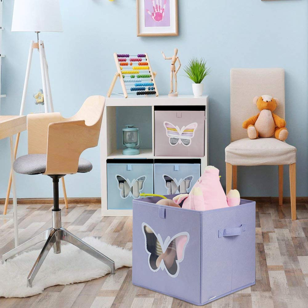 homyfort Cube Storage Bins Organizer Container 12x12 Foldable Storage Bins Basket with Clear Window for Pantry Closet Toys Bedroom-Butterfly Set of 4