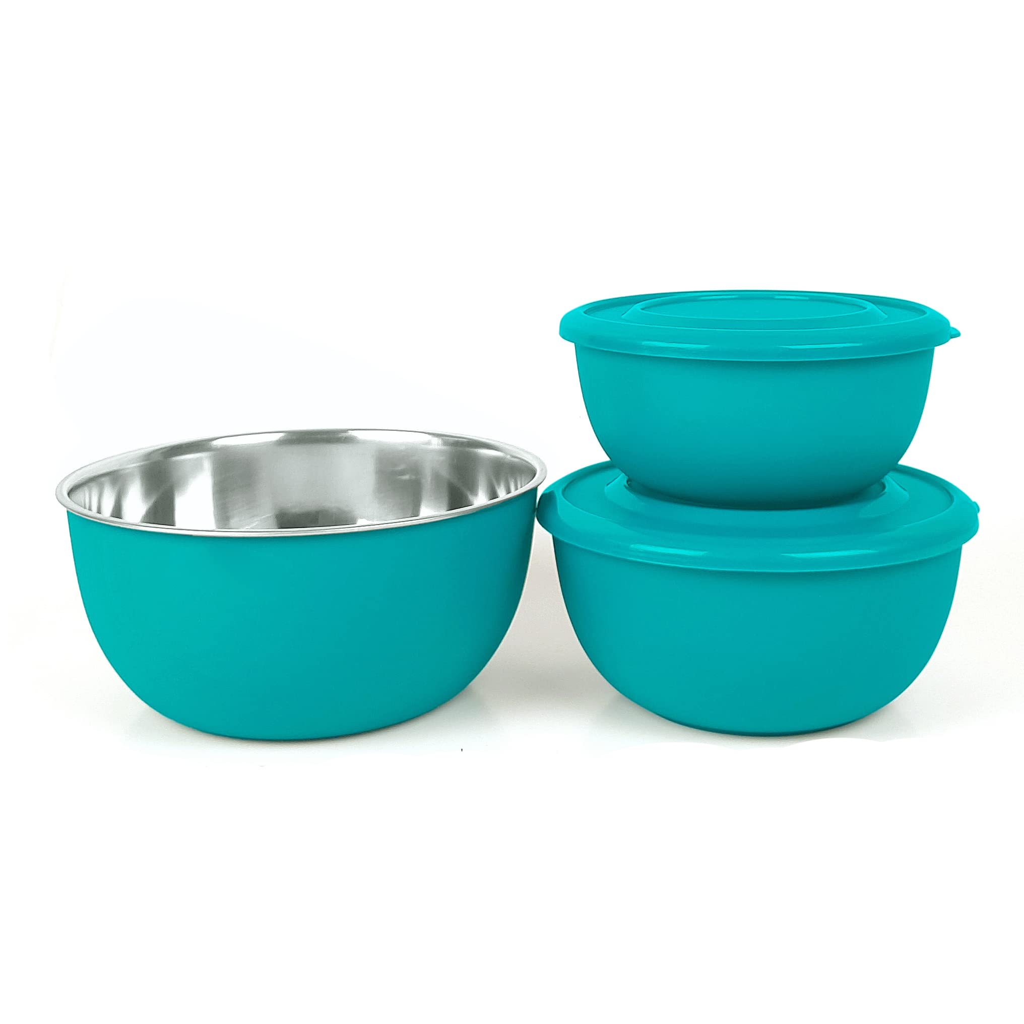 Zaib Classic Microwave Safe Steel Container With Lid For Kitchen Set Of 3 (Capacity 500Ml+800Ml+1250Ml) (Turquoise_Classic2)