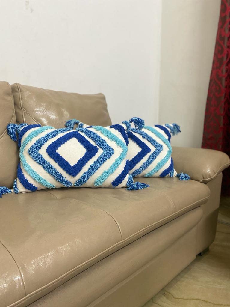 Wisdom Decor Sofa Cushion Cover Cotton | Cushion Covers 12 Inch X 20 Inch | Living Room Cushion Covers | Pack Of 1 Blue Diamond