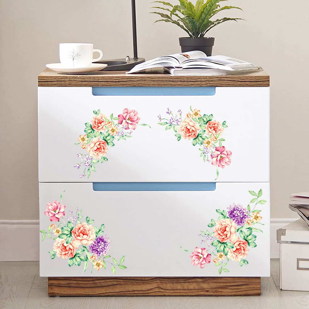 Witkey 2Pcs/Set Nobility Peony Floral Flowers Bathroom Toilet Wall Arts Decals Decors Removable Stickers For Bedroom Living Room