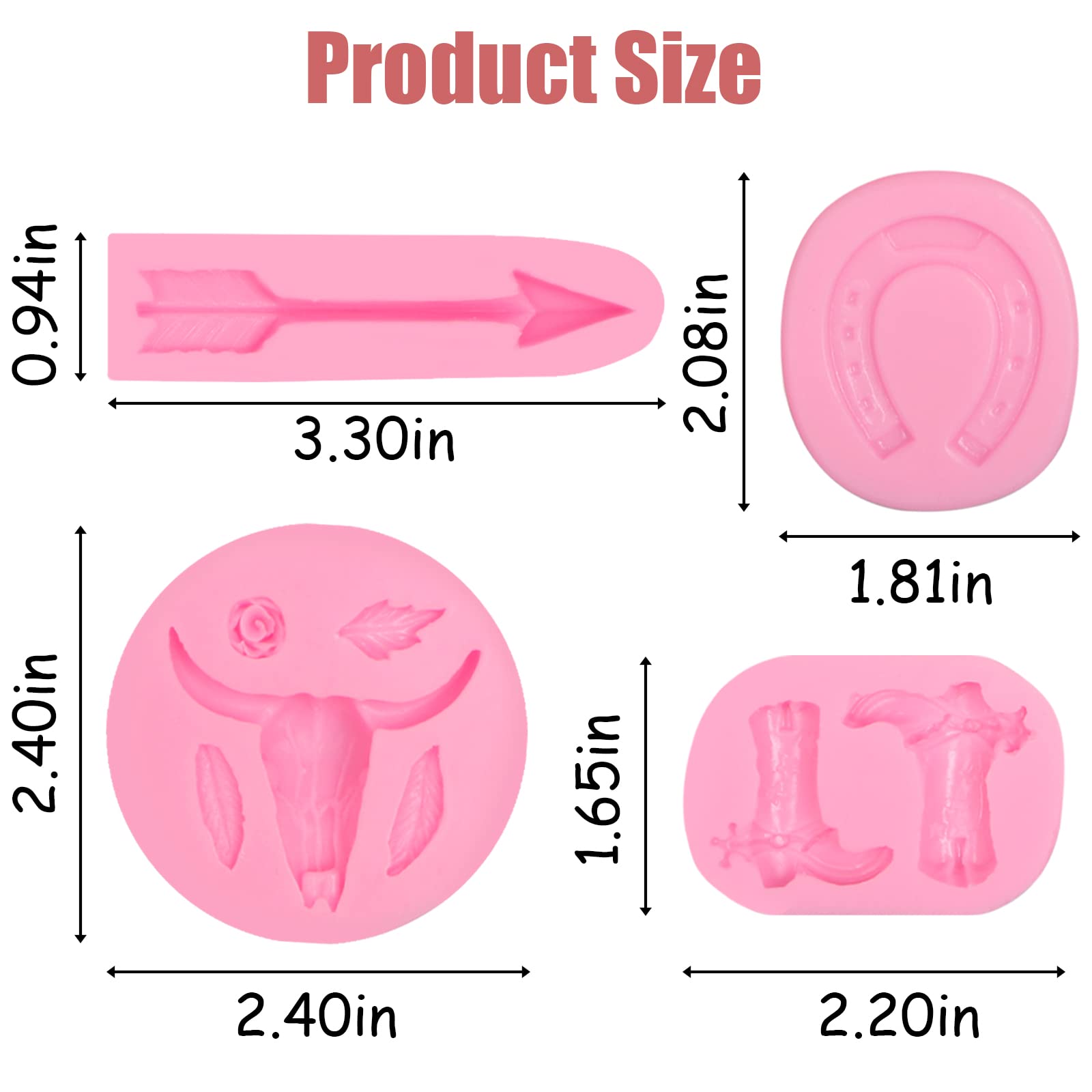 Bull Head Chocolate Fondant Mold 6 Pcs, Cactus Silicone Molds Feather Arrow Boot Star Horseshoe Hoof Mold For Cake Decoration Ca