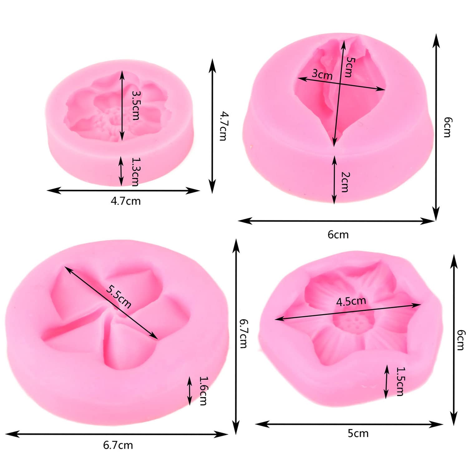 Mujiang Plumeria Flower Silicone Mold Tulip Cherry Flowers Fondant Molds For Cake Decorating Chocolate Candy Clay Set Of 4