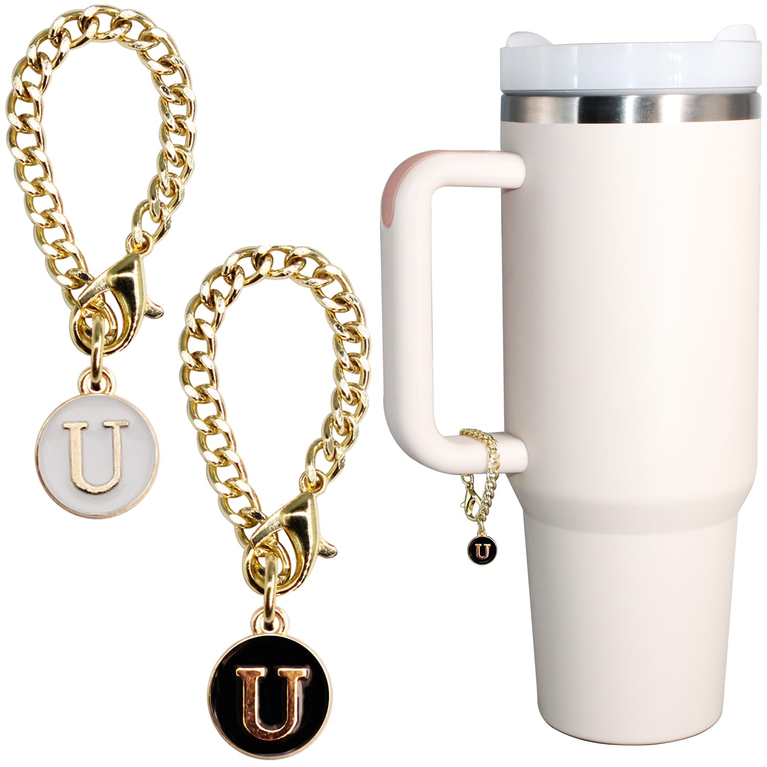Wabogove Letter Charm Accessories for Stanley Cup 2PCS Initial Name ID Personalized Handle Charm for Stanley Tumbler (U)