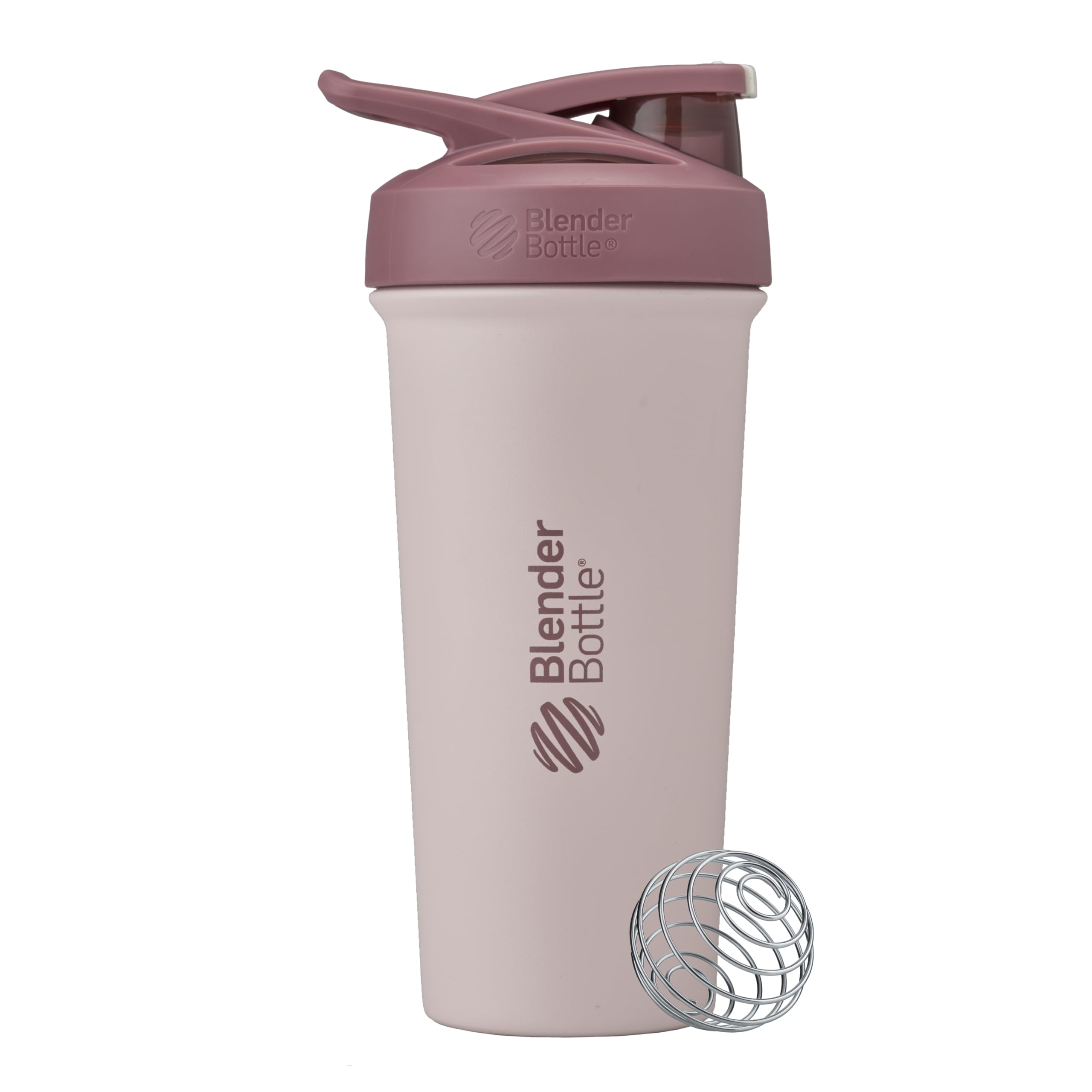 BlenderBottle Strada Sleek Shaker Cup Insulated Stainless Steel Water Bottle with Wire Whisk, 25-Ounce, Red/Tan (Sahara Sunset)