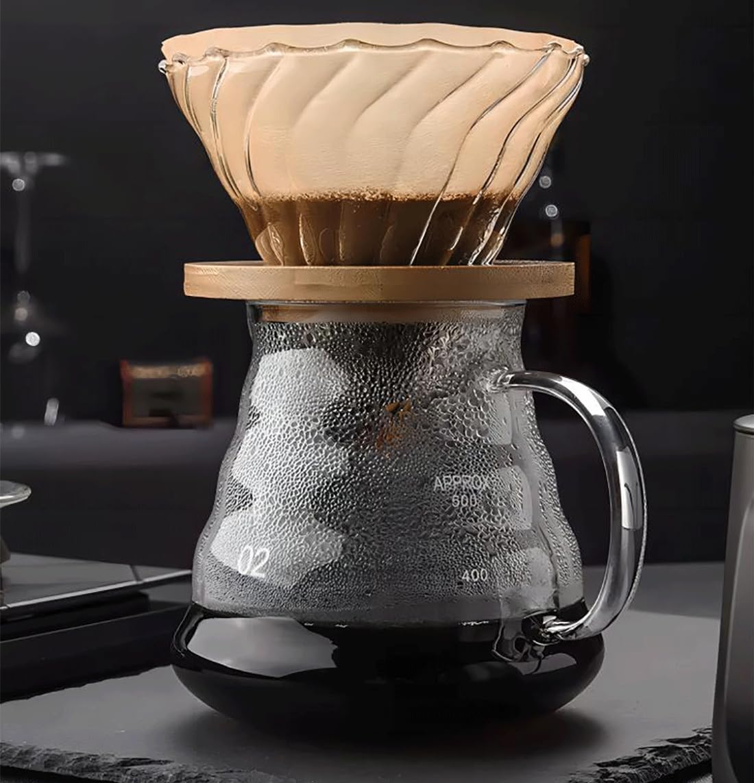 Cofisuki Pour Over Coffee Maker - 20 Oz /600Ml Coffee Server With Glass Coffee Dripper, Stylish And Elegant 2 In 1 Dripper Coffe