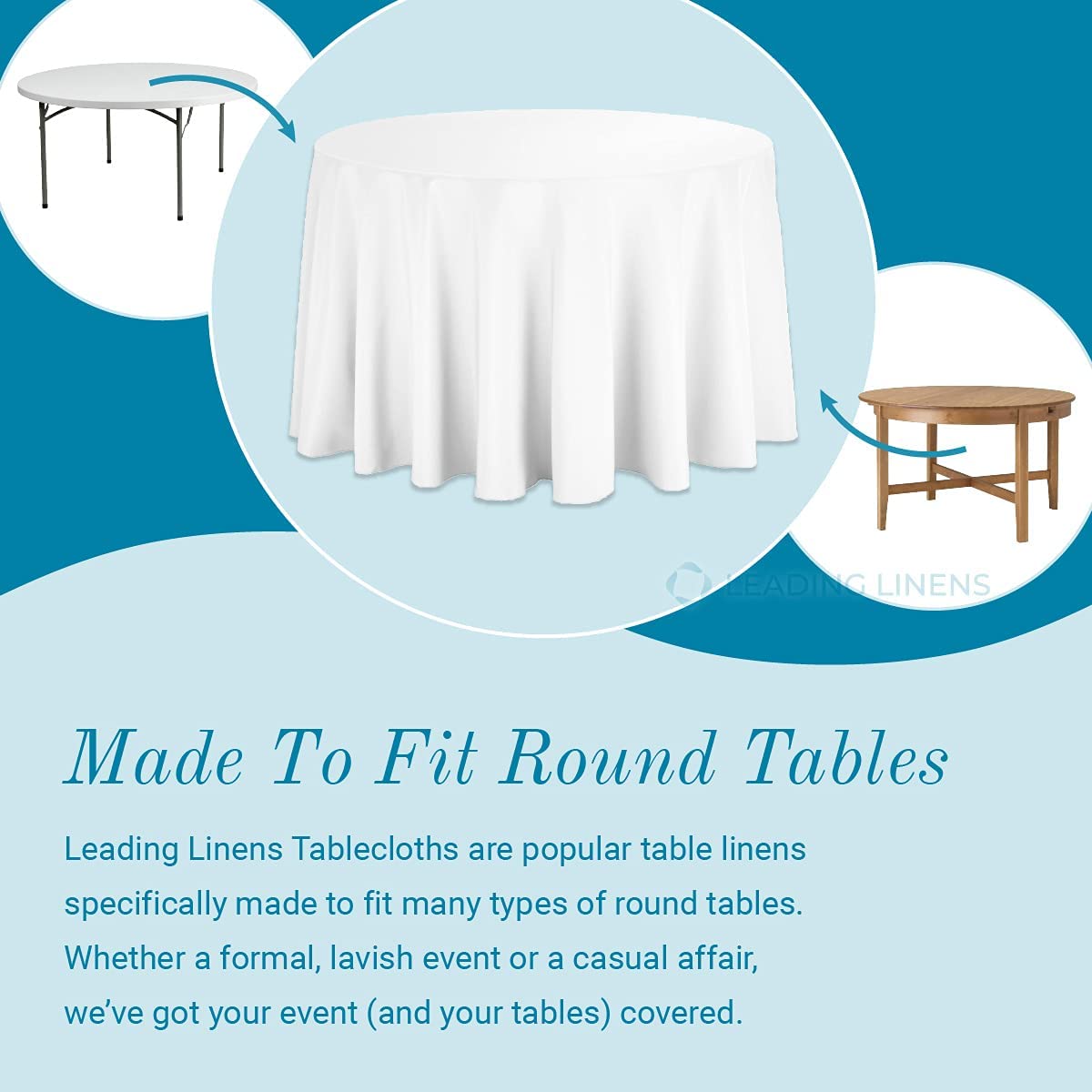 Sparkles Make It Special Leading Linens 10-pcs 120'' Inch Round Polyester Cloth Fabric Linen Tablecloth - Wedding Reception Restaurant Banquet Party - Machine Washable - White